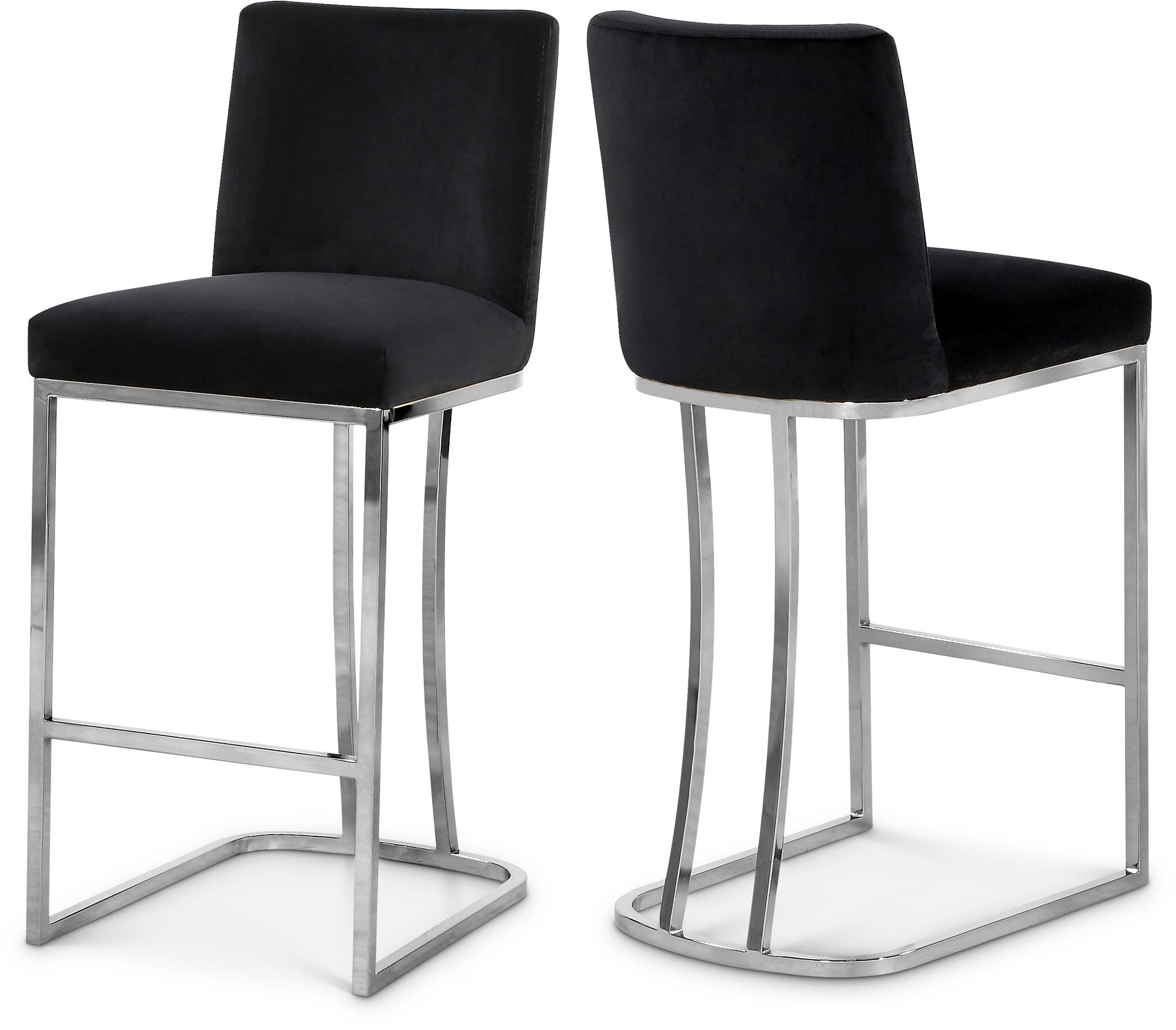 Heidi Velvet Counter Stool with Polished Metal Frame