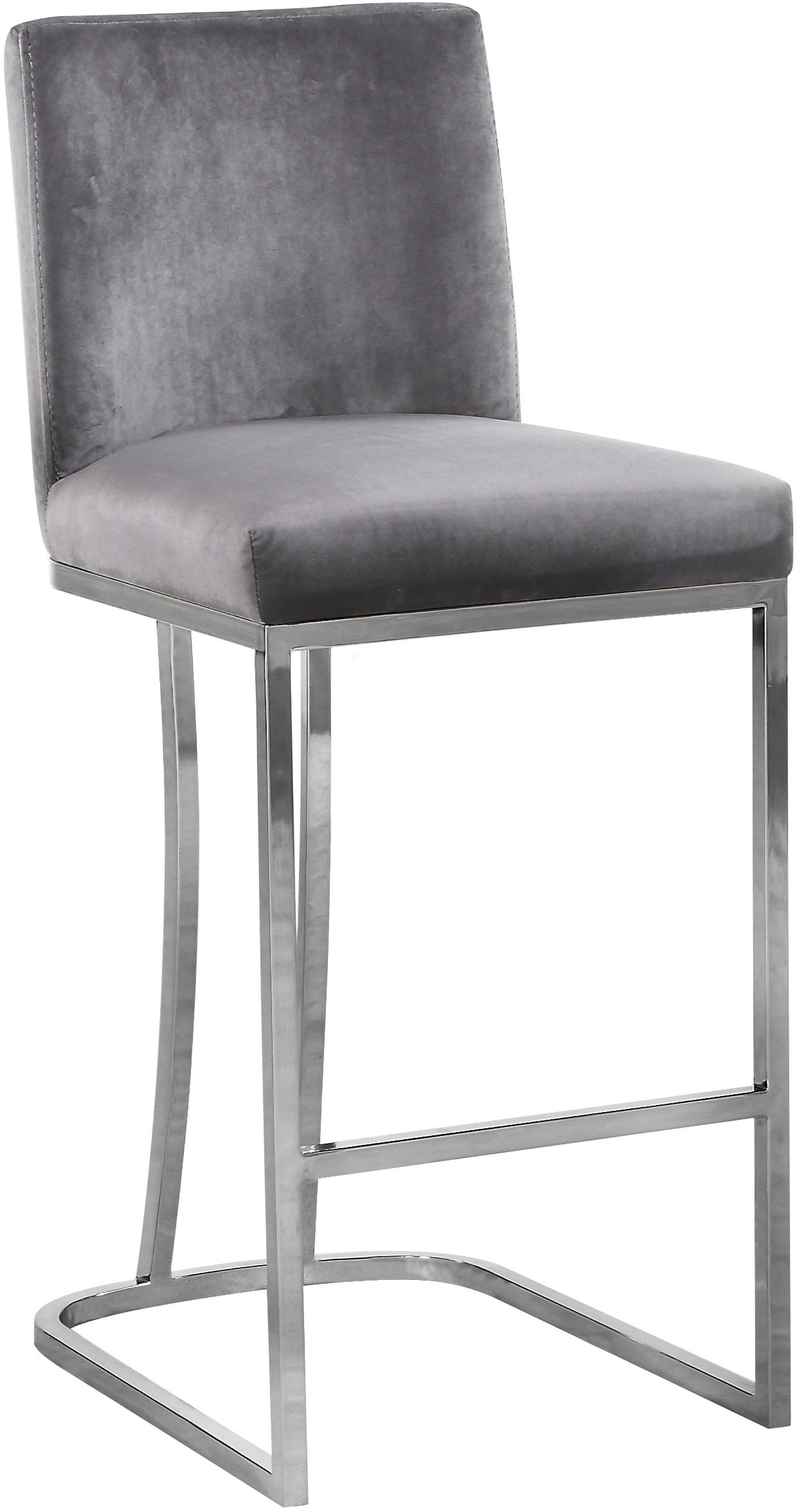 Heidi Velvet Counter Stool with Polished Metal Frame