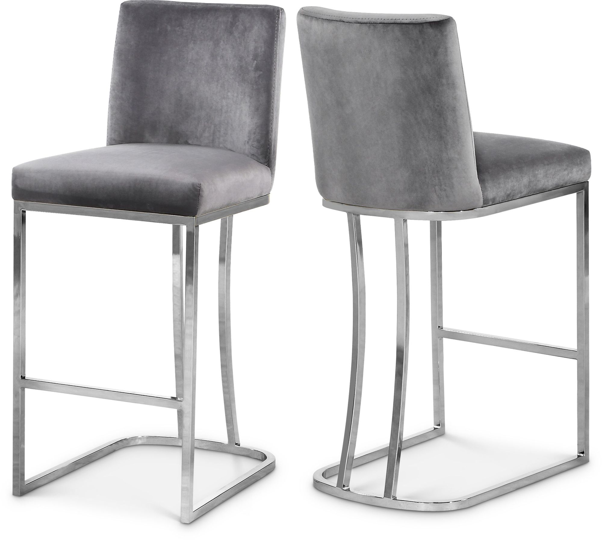 Heidi Velvet Counter Stool with Polished Chrome Metal Frame