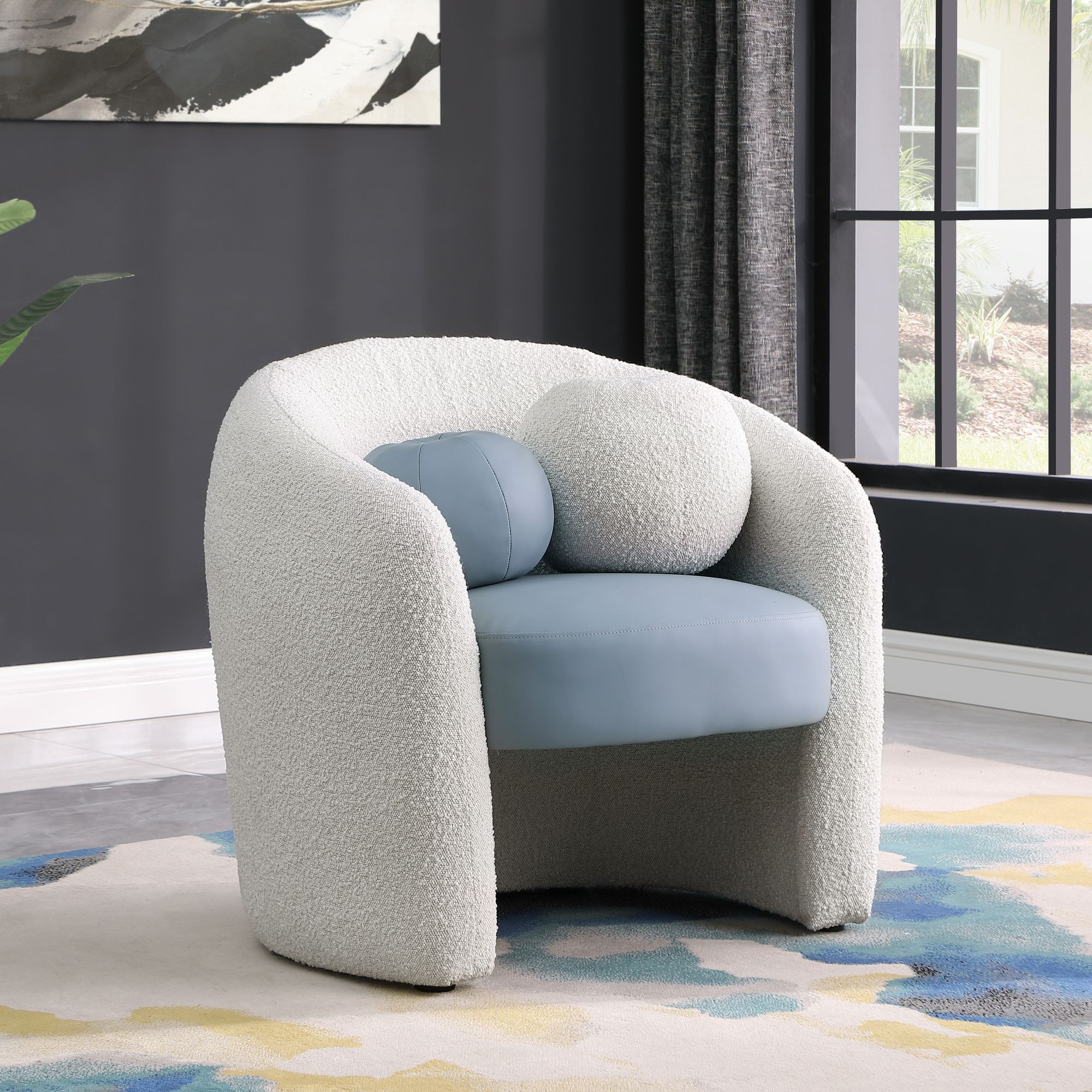 Acadia Boucle Fabric & Faux Leather Accent Chair