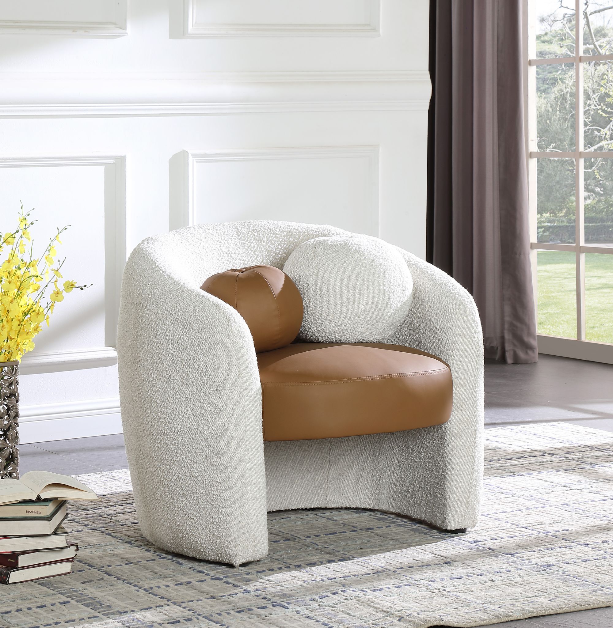 Acadia Boucle Fabric & Faux Leather Accent Chair