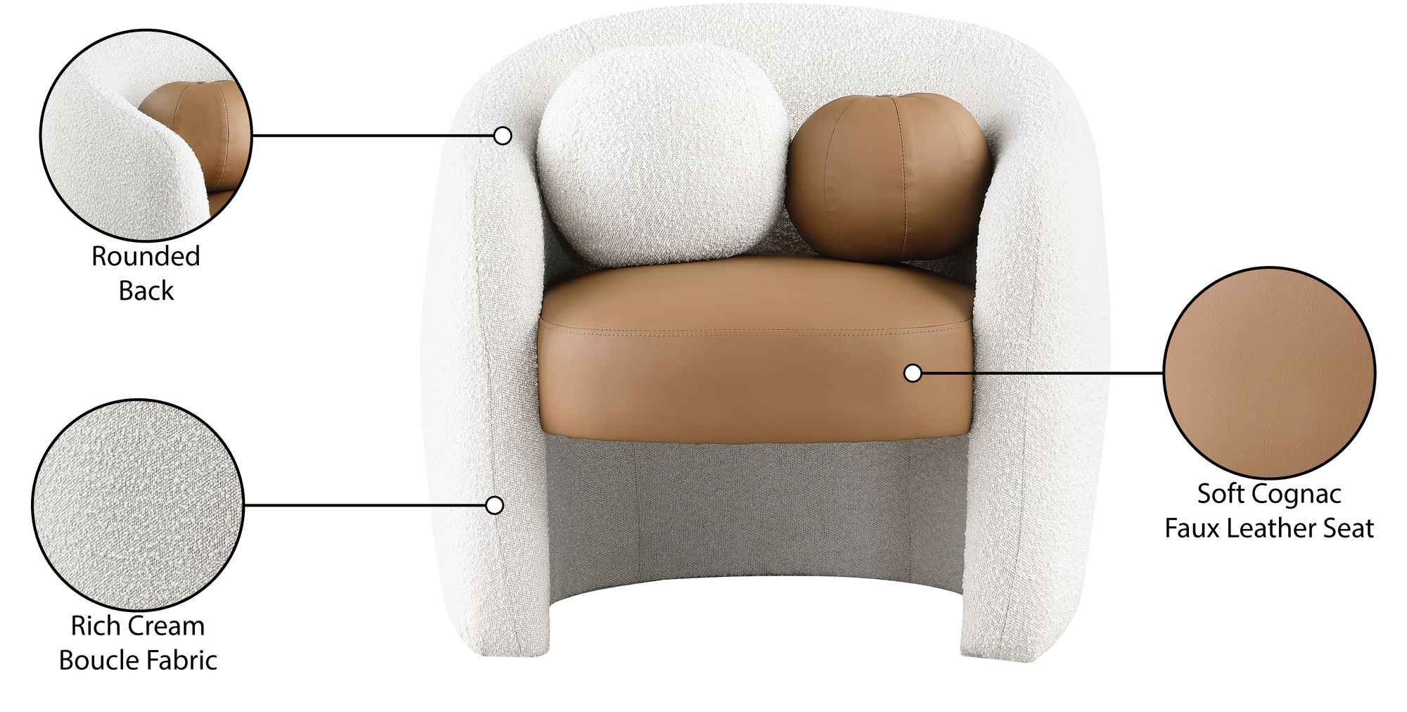 Acadia Boucle Fabric & Faux Leather Accent Chair