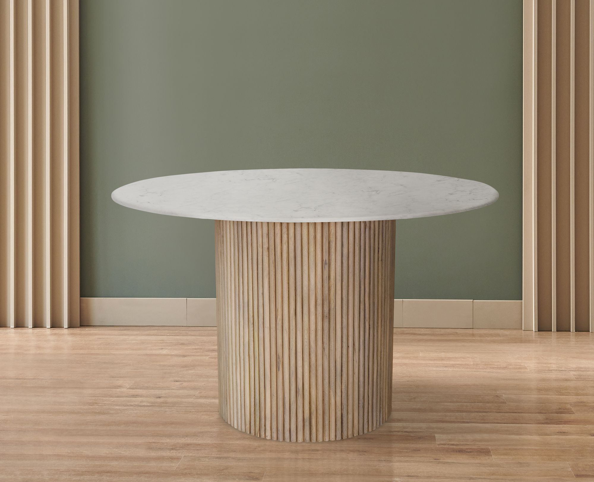 Oakhill 47" Round Marble Dining Table with Solid Mango Wood Base