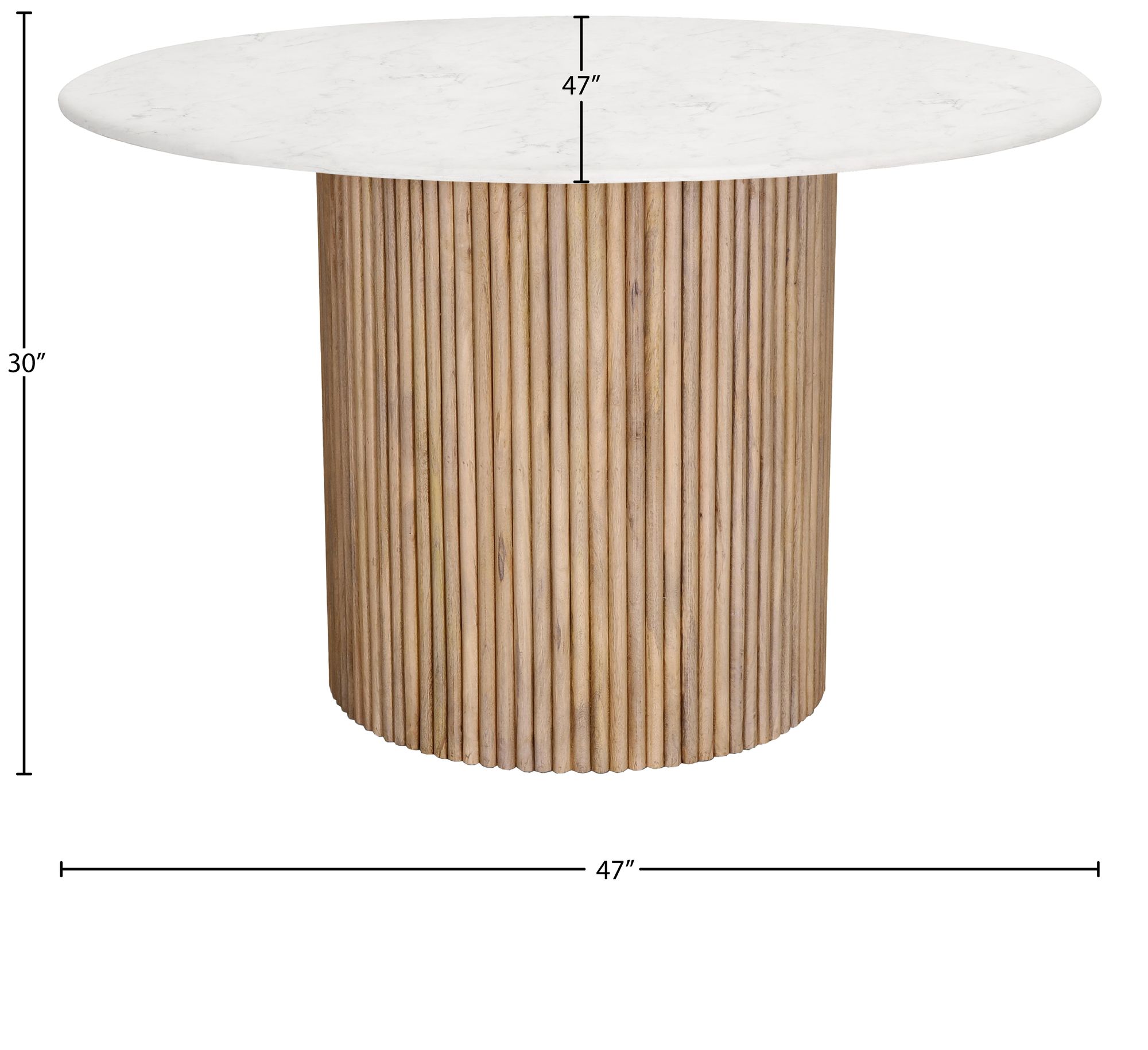 Oakhill 47" Round Marble Dining Table with Solid Mango Wood Base
