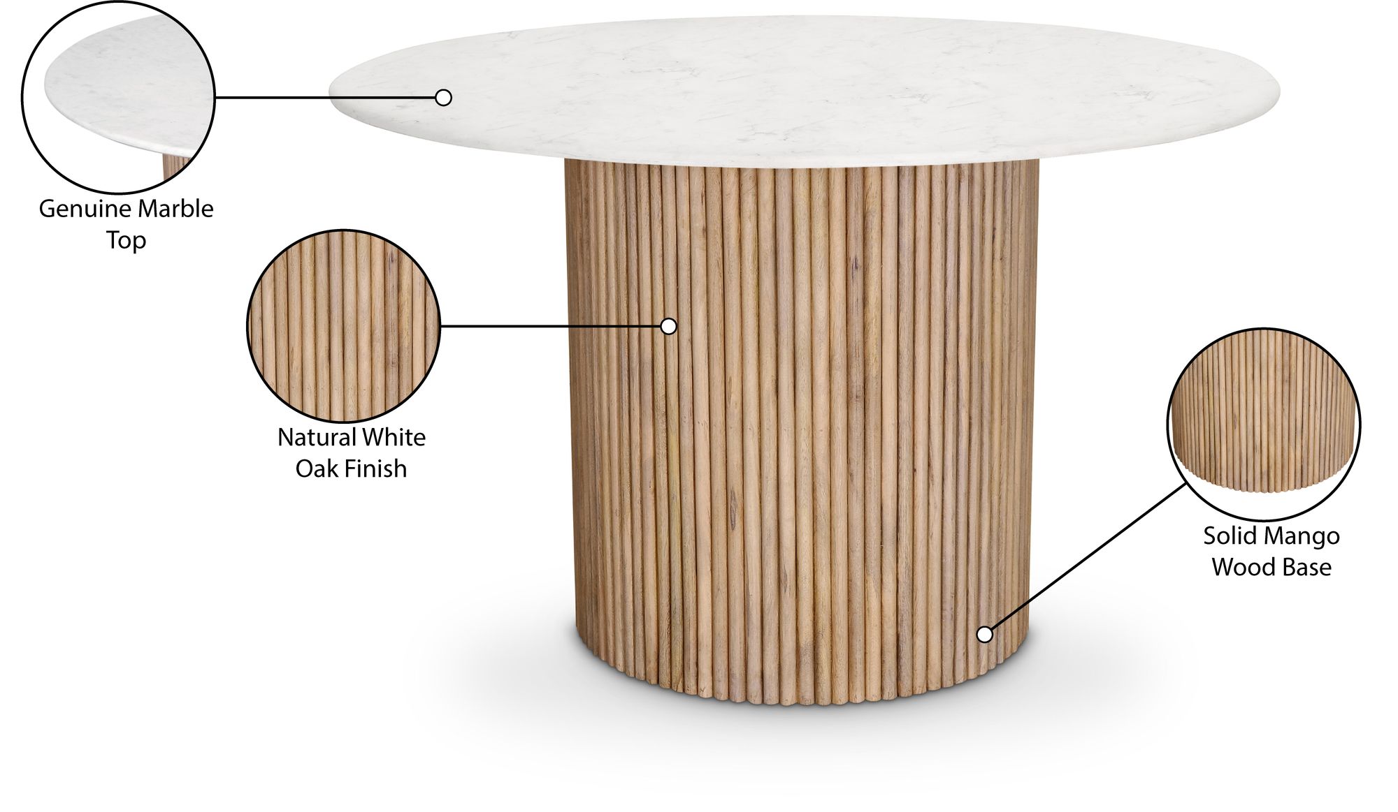 Oakhill 47" Round Marble Dining Table with Solid Mango Wood Base