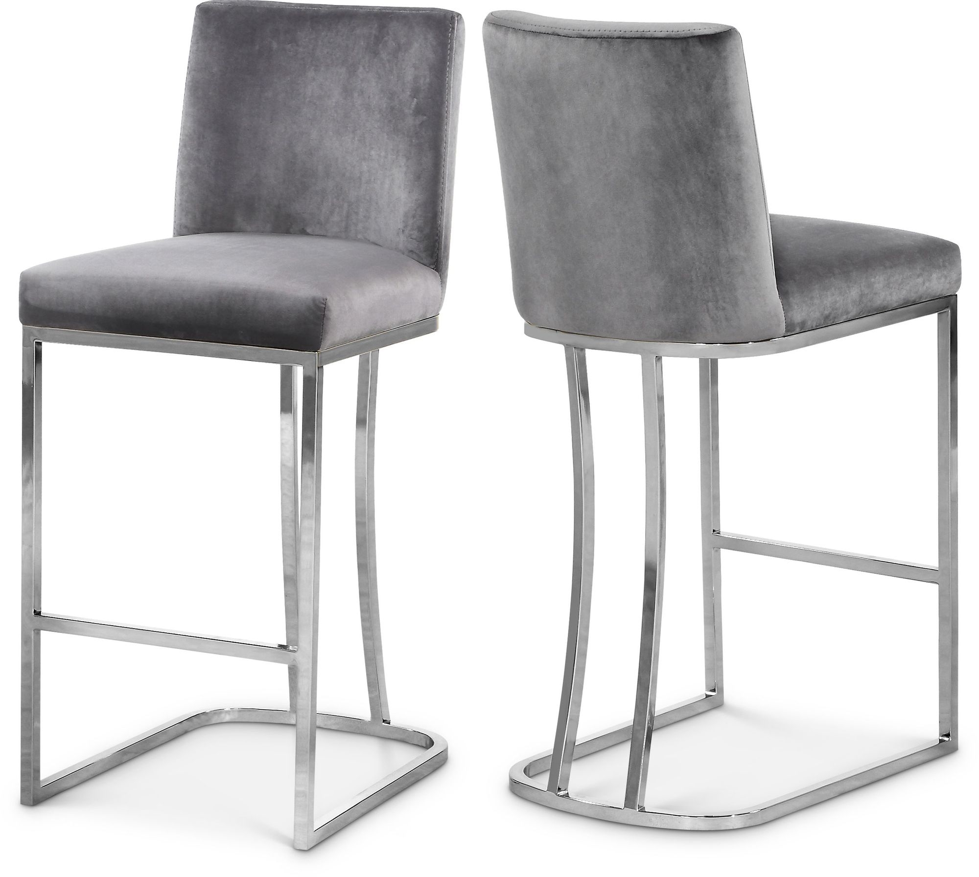 Heidi Velvet Counter Stool with Polished Metal Frame