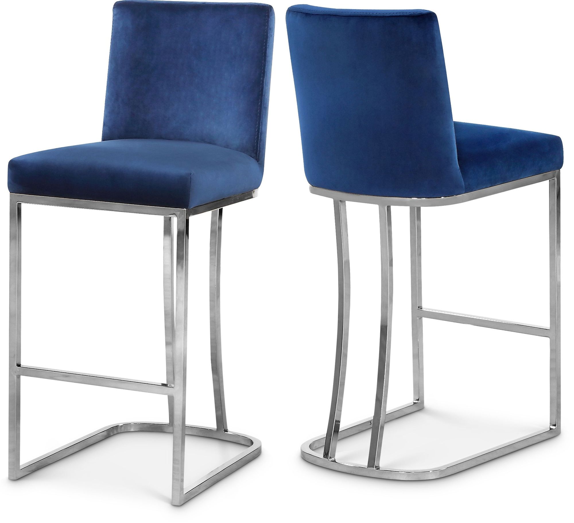 Heidi Velvet Counter Stool with Polished Chrome Metal Frame