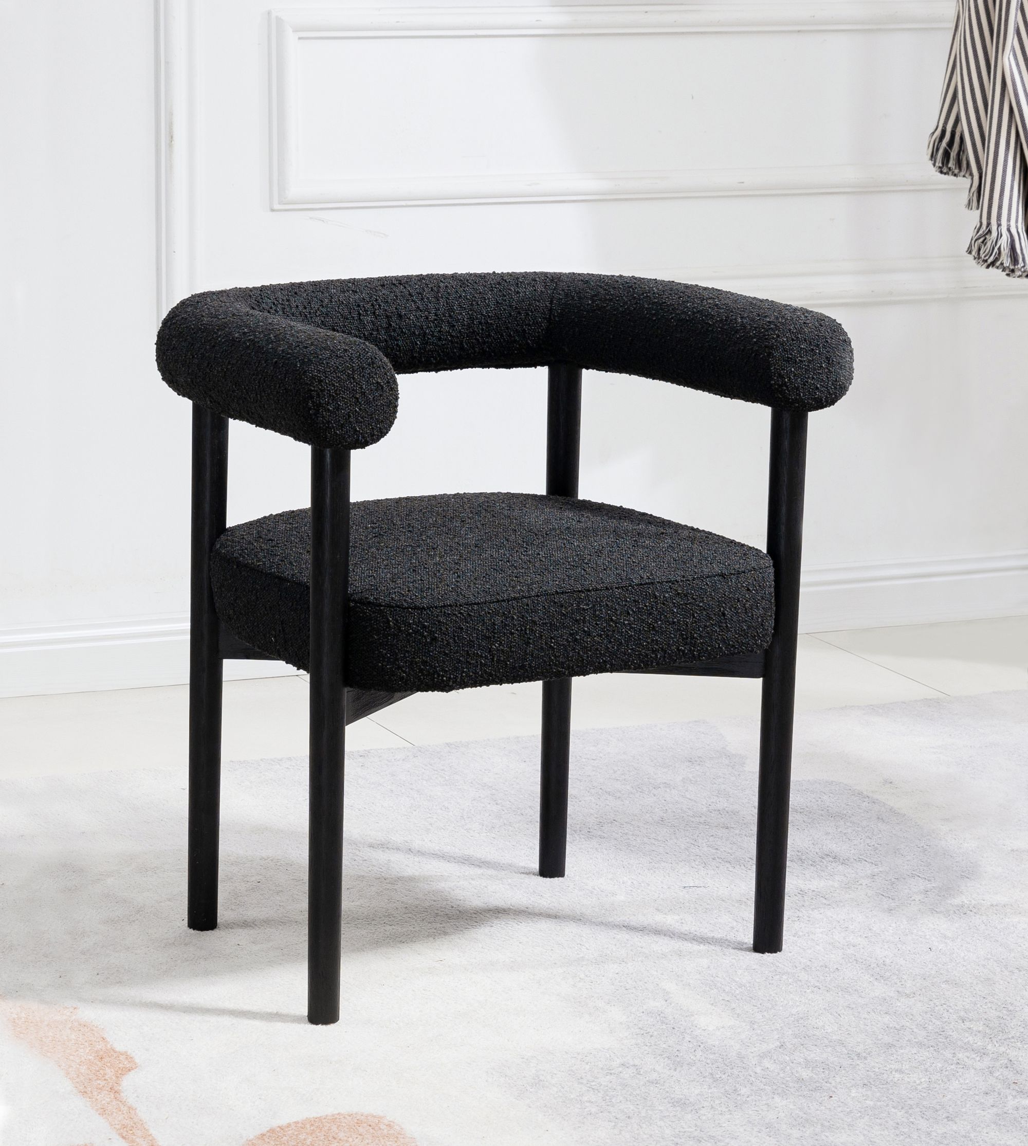 Hyatt Boucle Fabric Dining Chair with Solid Wood Black Frame