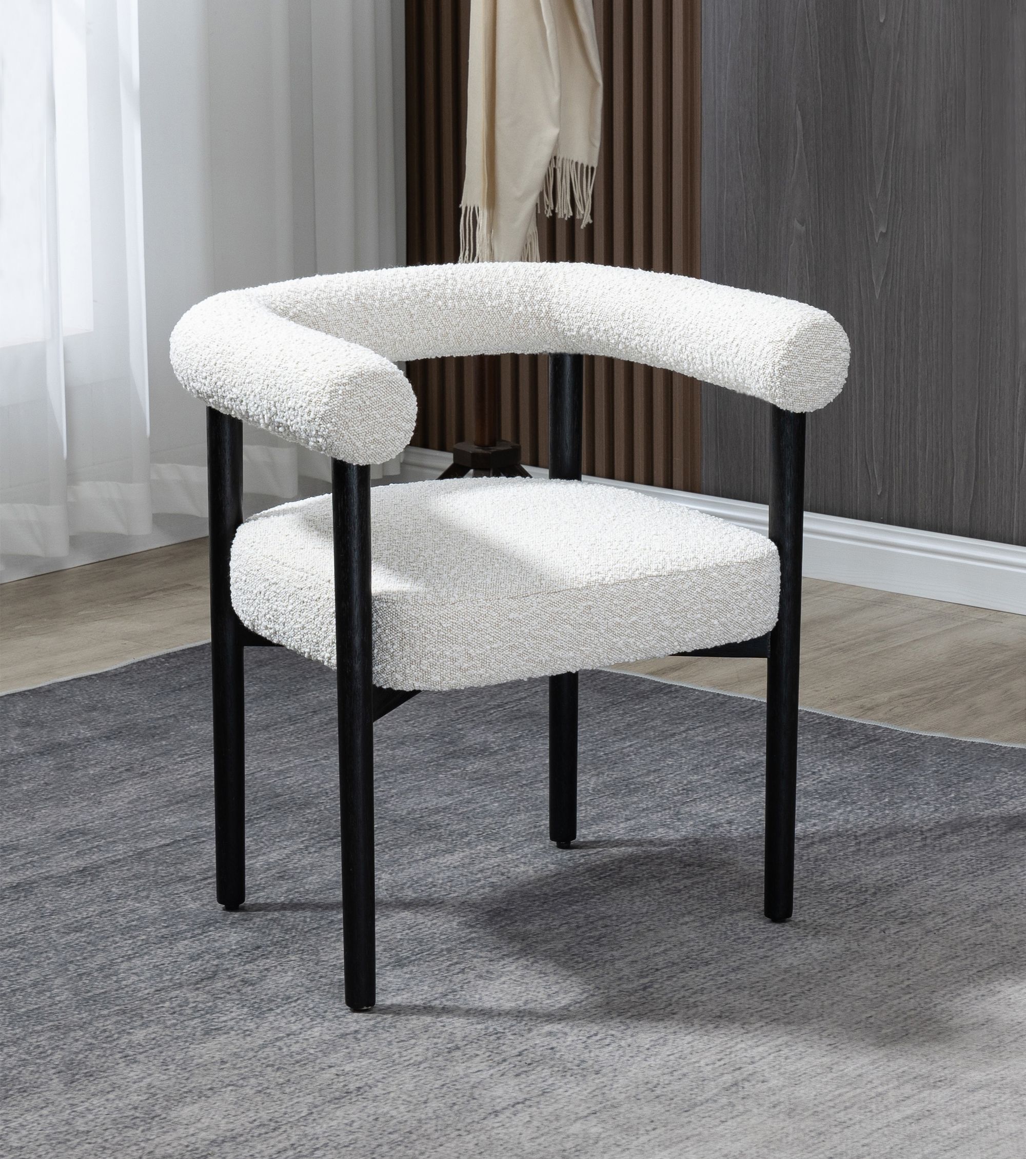 Hyatt Boucle Fabric Dining Chair with Solid Wood Black Frame