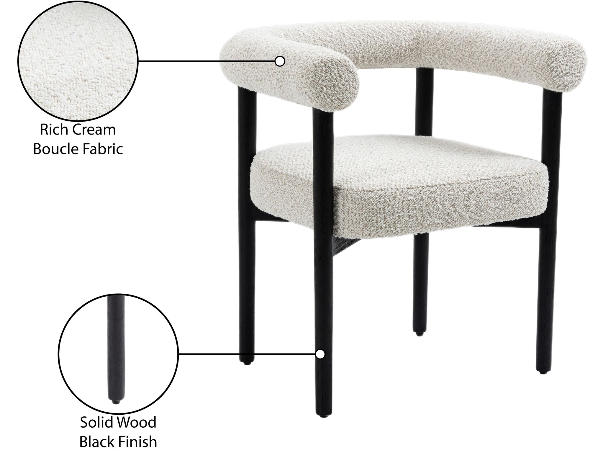 Hyatt Boucle Fabric Dining Chair with Solid Wood Black Frame