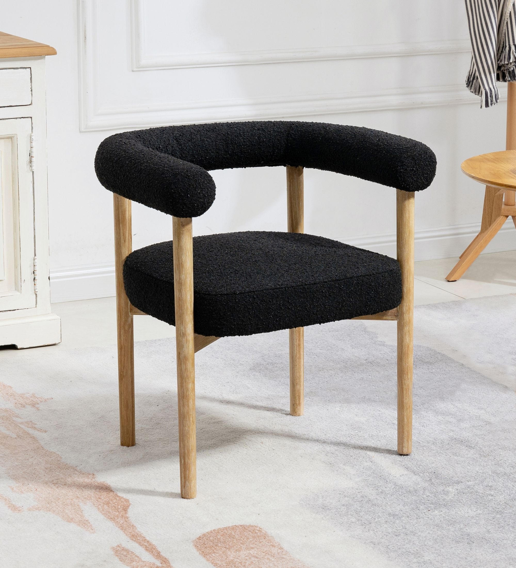 Hyatt Boucle Fabric Dining Chair with Solid Wood Frame