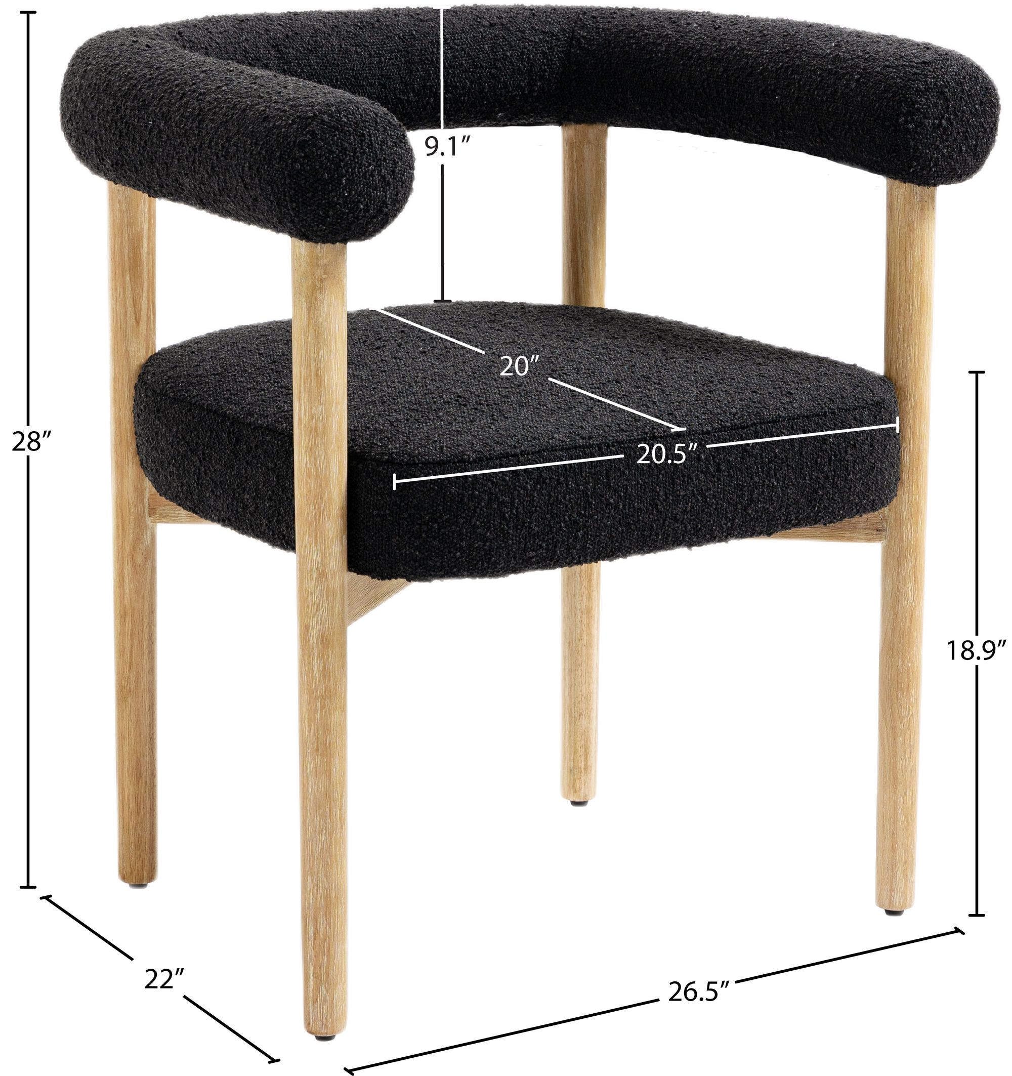 Hyatt Boucle Fabric Dining Chair with Solid Wood Natural Frame