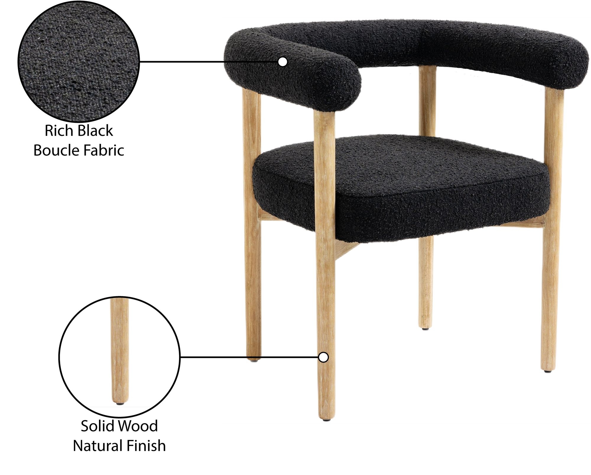 Hyatt Boucle Fabric Dining Chair with Solid Wood Frame