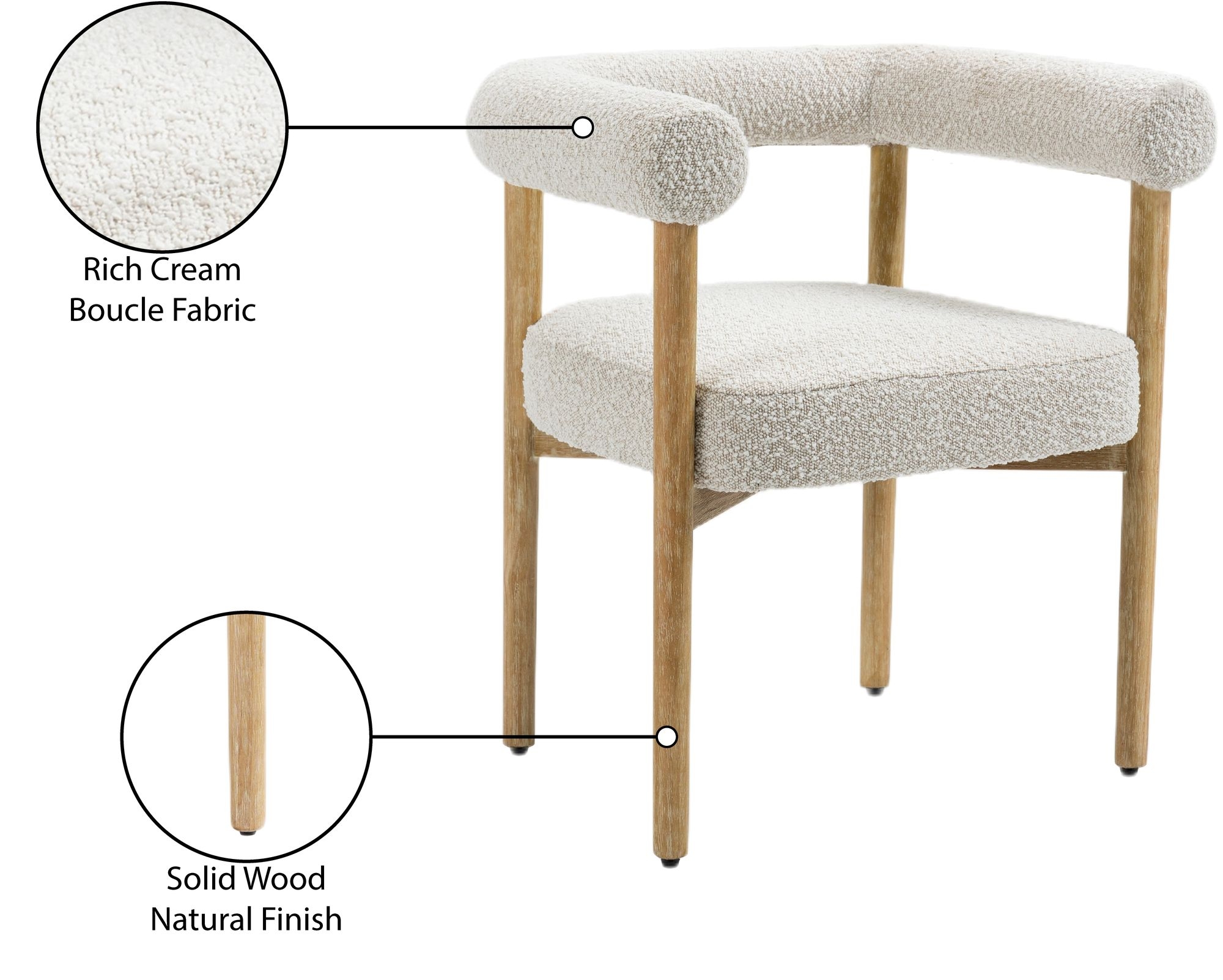 Hyatt Boucle Fabric Dining Chair with Solid Wood Frame