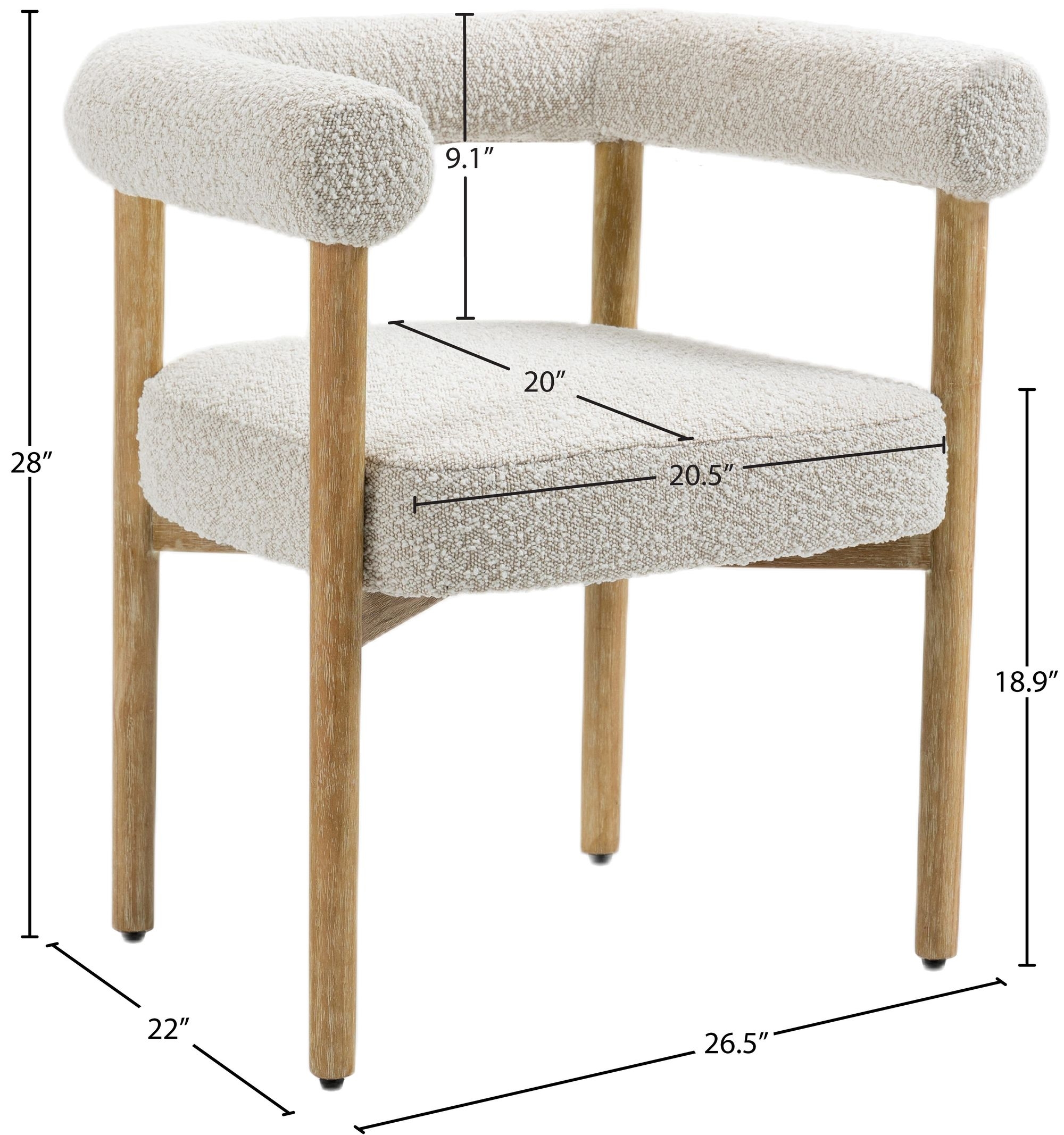 Hyatt Boucle Fabric Dining Chair with Solid Wood Frame