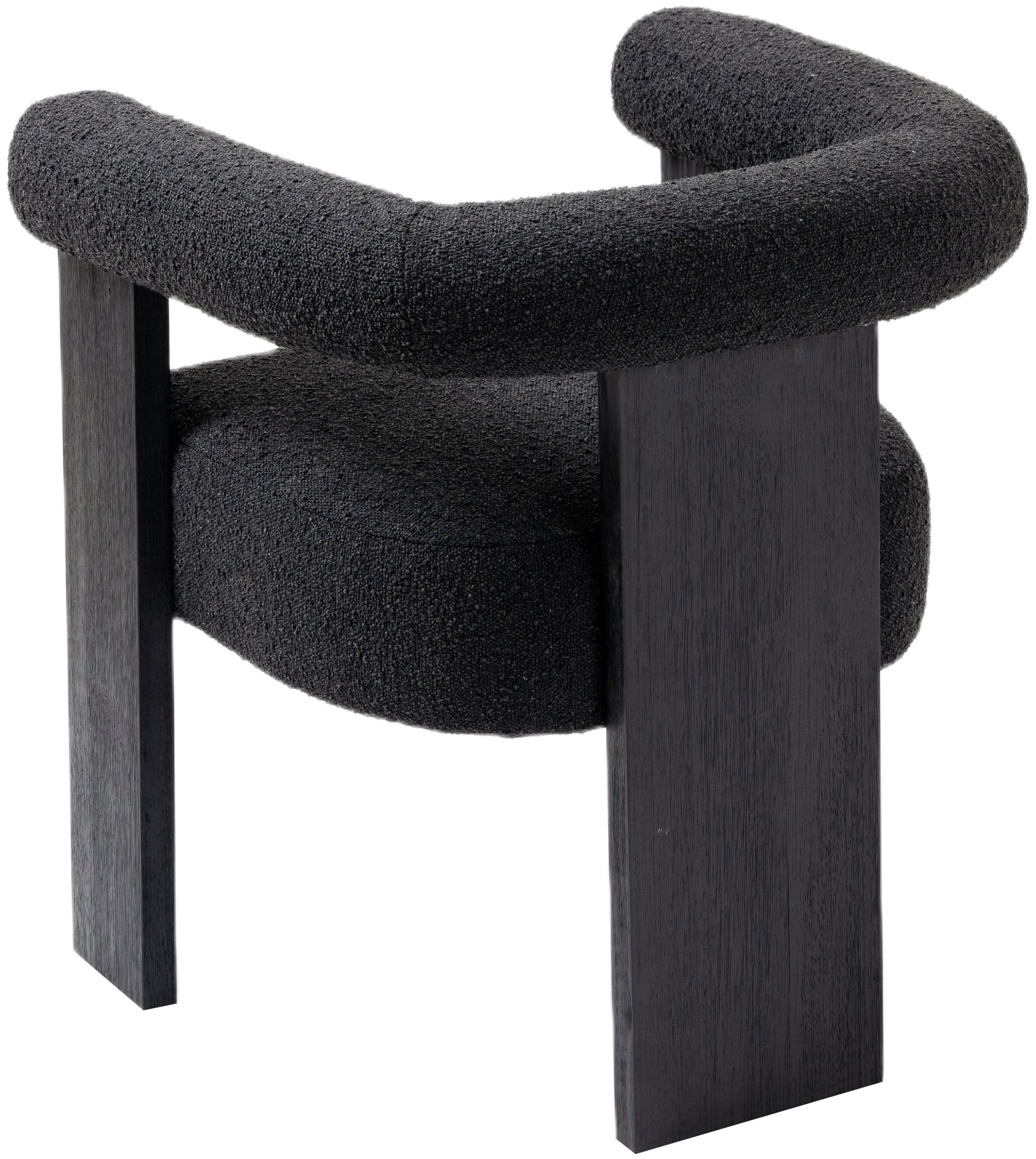 Barrel Boucle Fabric Dining Chair with Solid Wood Black Frame