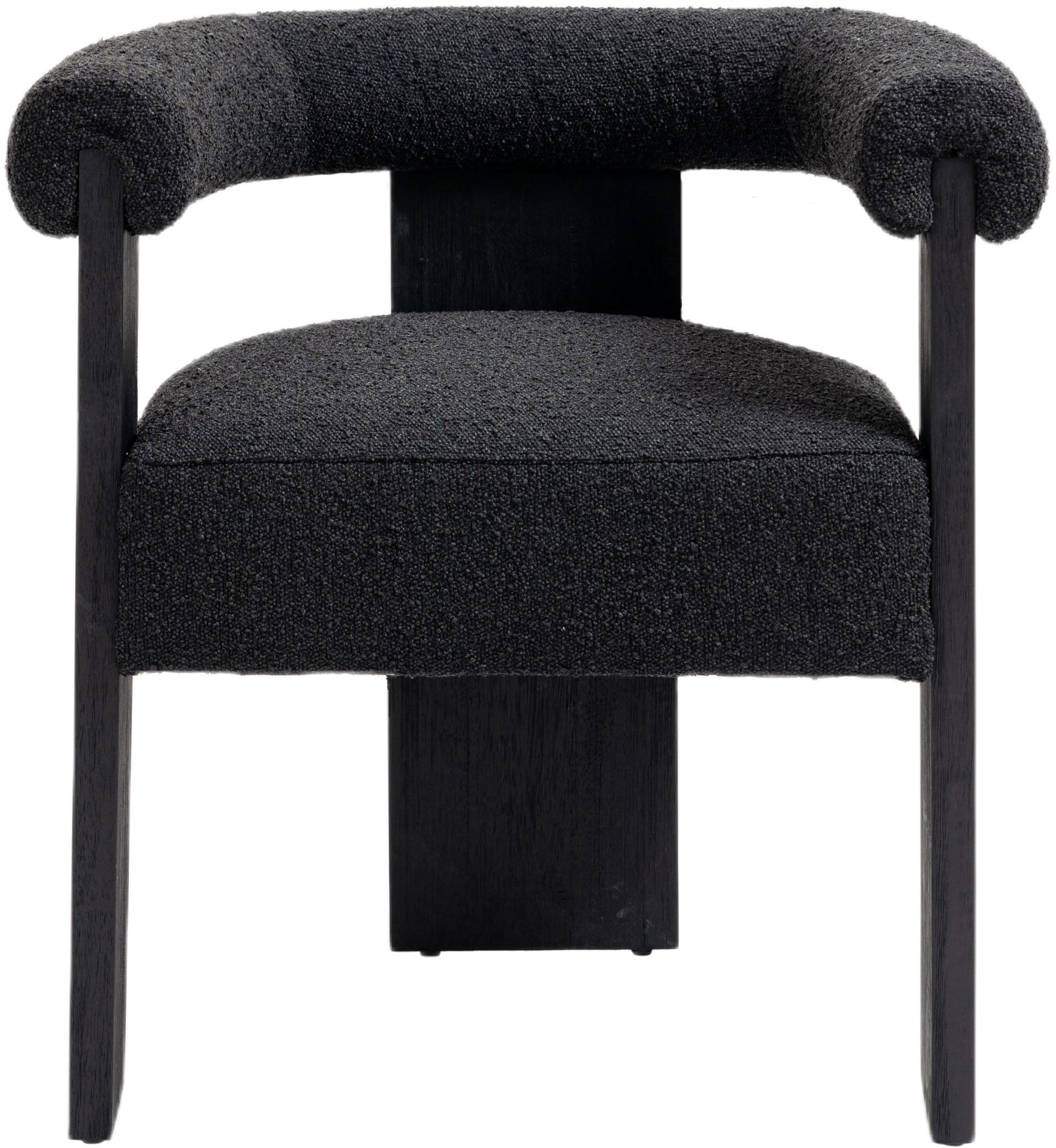 Barrel Boucle Fabric Dining Chair with Solid Wood Black Frame