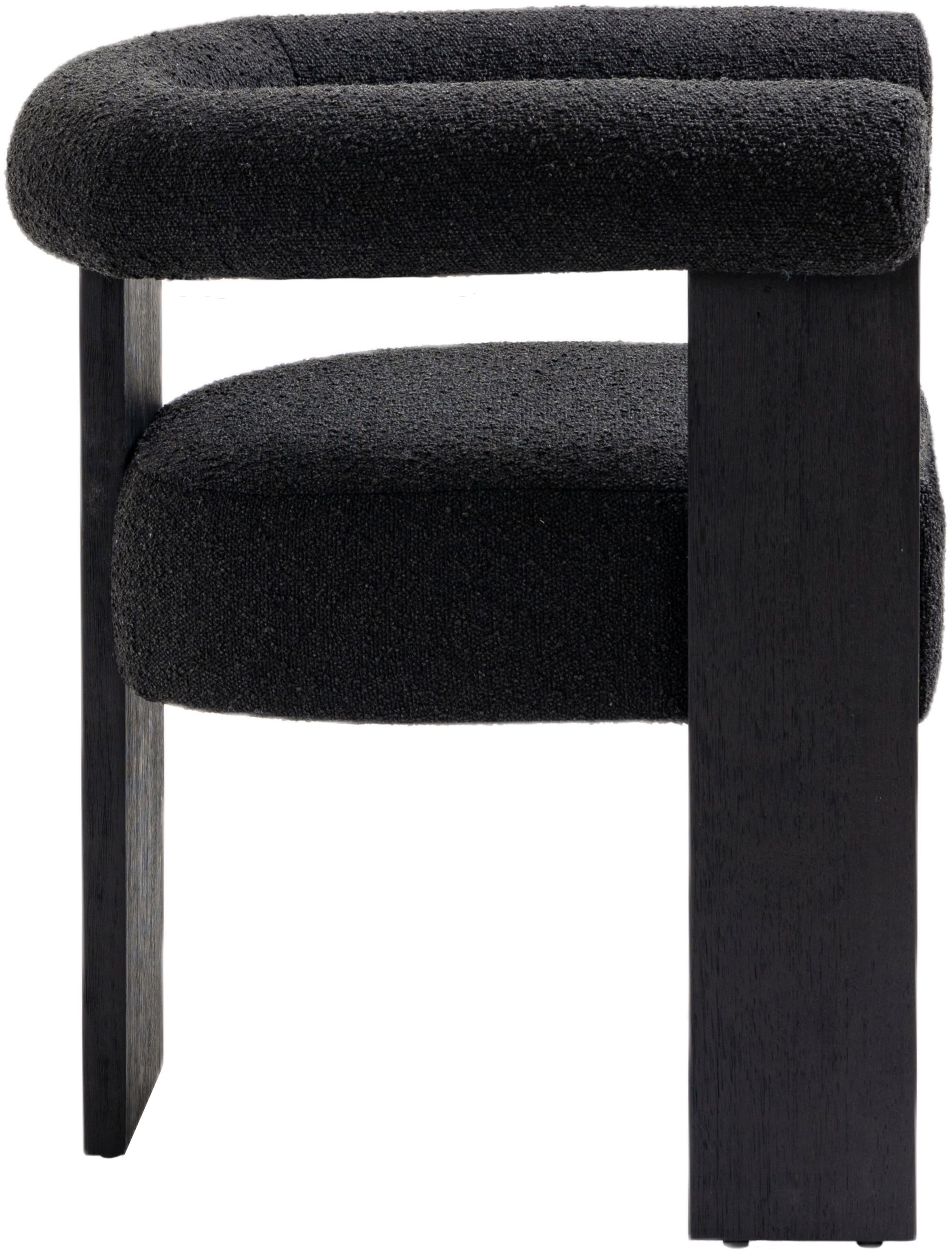 Barrel Boucle Fabric Dining Chair with Solid Wood Black Frame