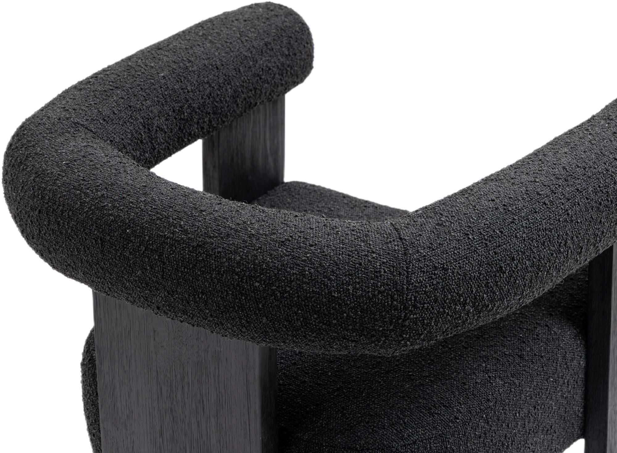 Barrel Boucle Fabric Dining Chair with Solid Wood Black Frame