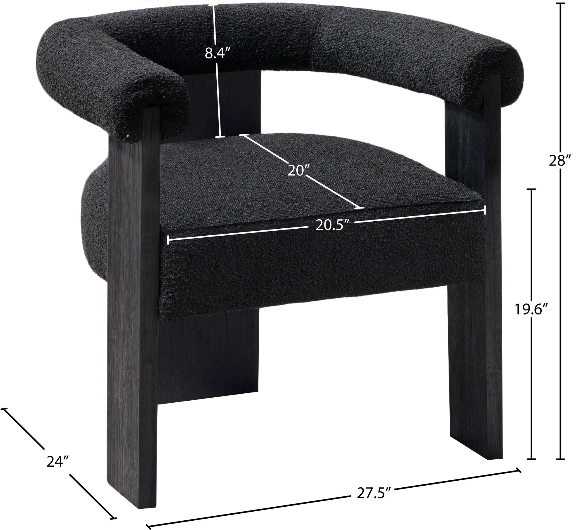 Barrel Boucle Fabric Dining Chair with Solid Wood Black Frame