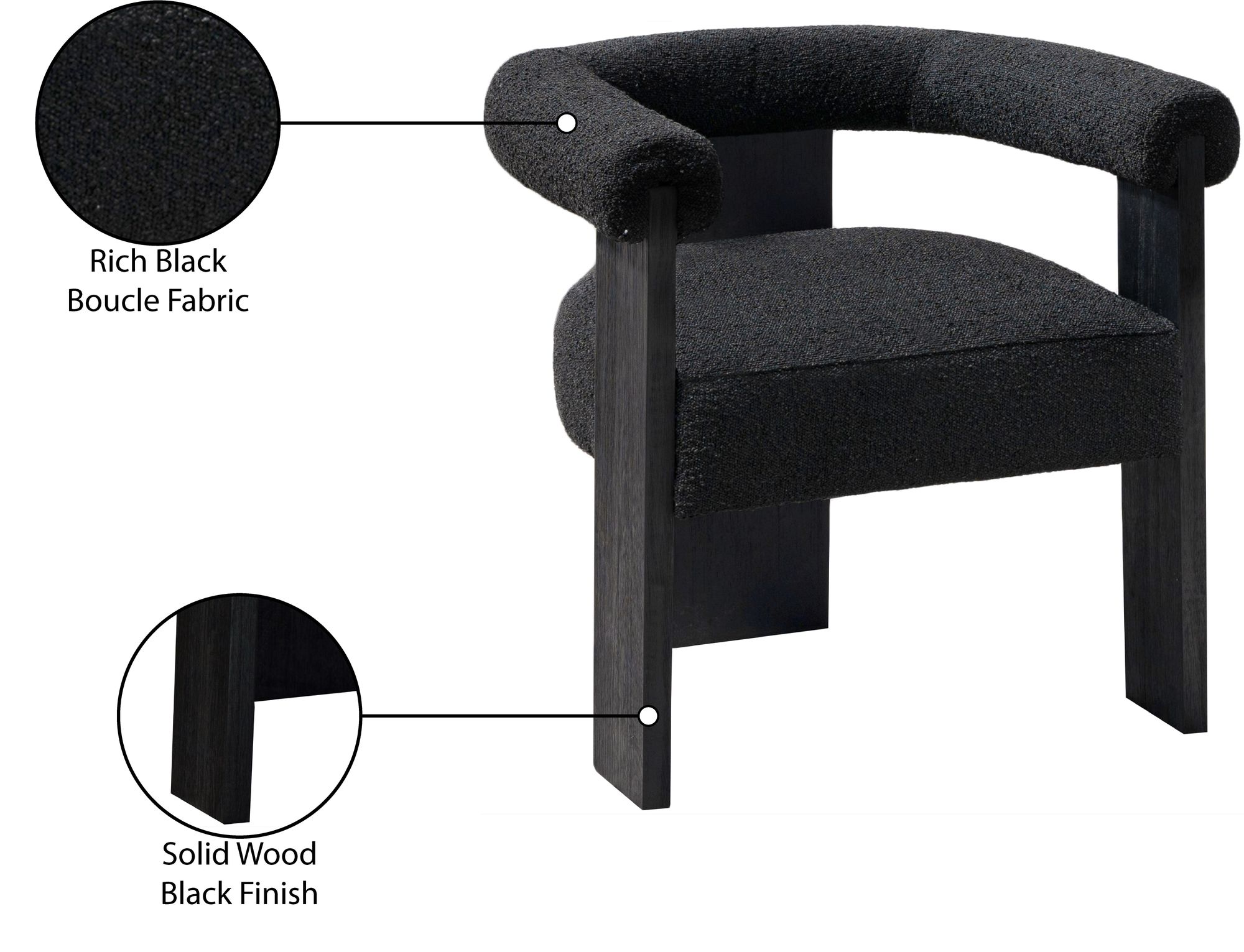 Barrel Boucle Fabric Dining Chair with Solid Wood Black Frame