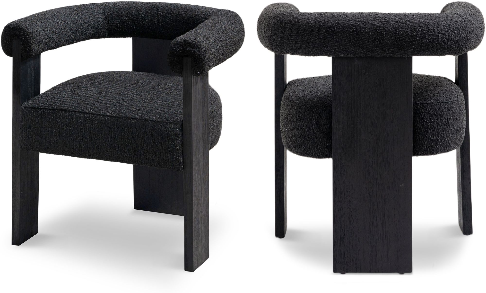 Barrel Boucle Fabric Dining Chair with Solid Wood Black Frame