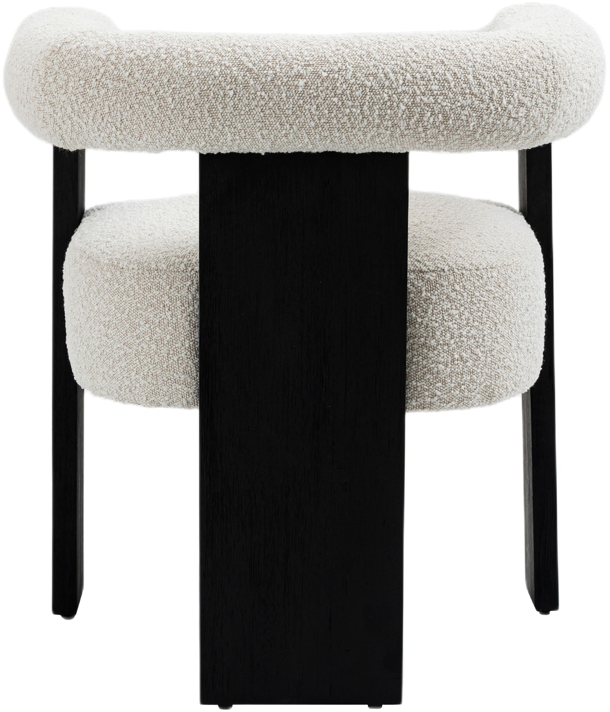 Barrel Boucle Fabric Dining Chair with Solid Wood Black Frame
