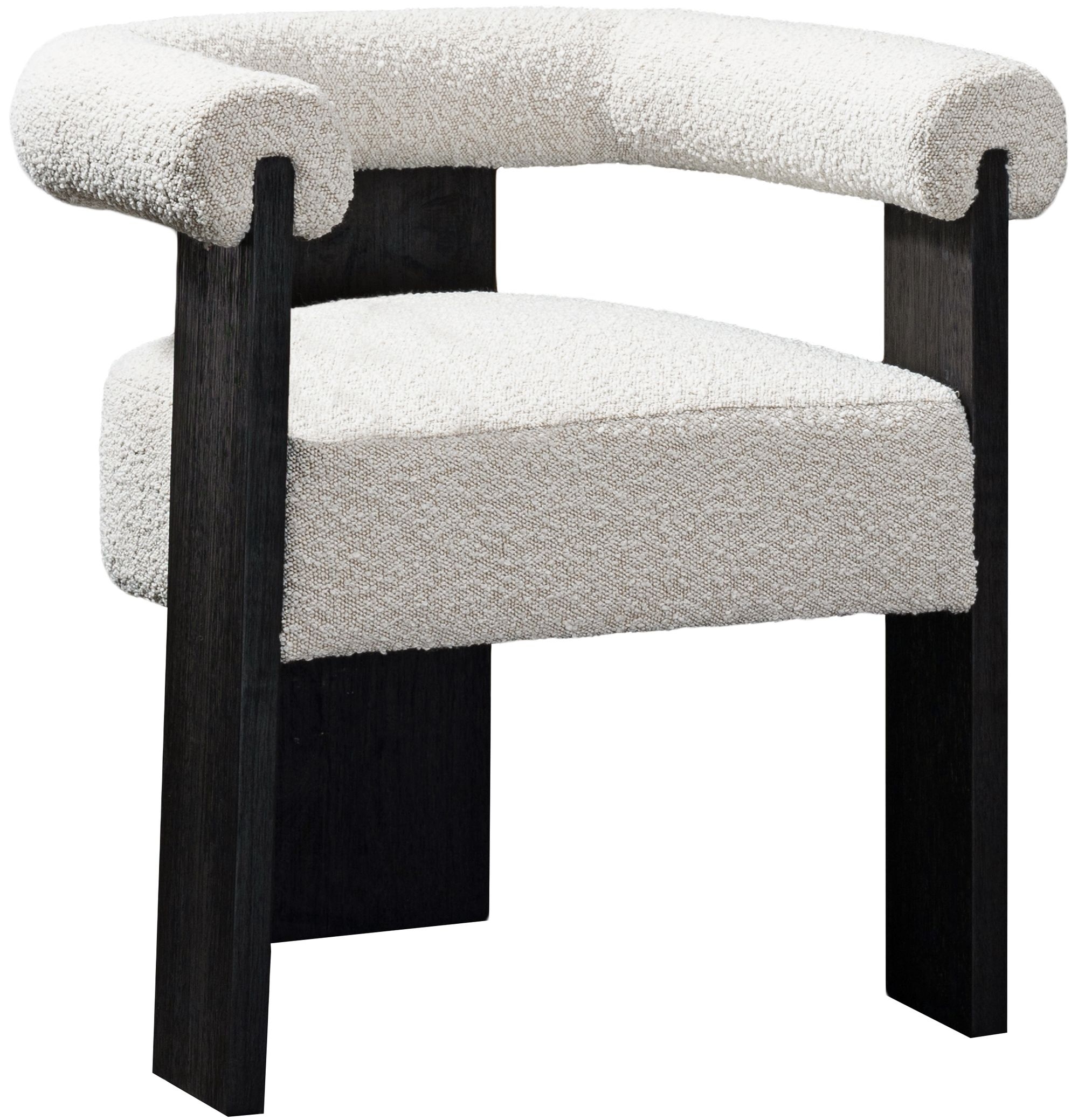 Barrel Boucle Fabric Dining Chair with Solid Wood Black Frame