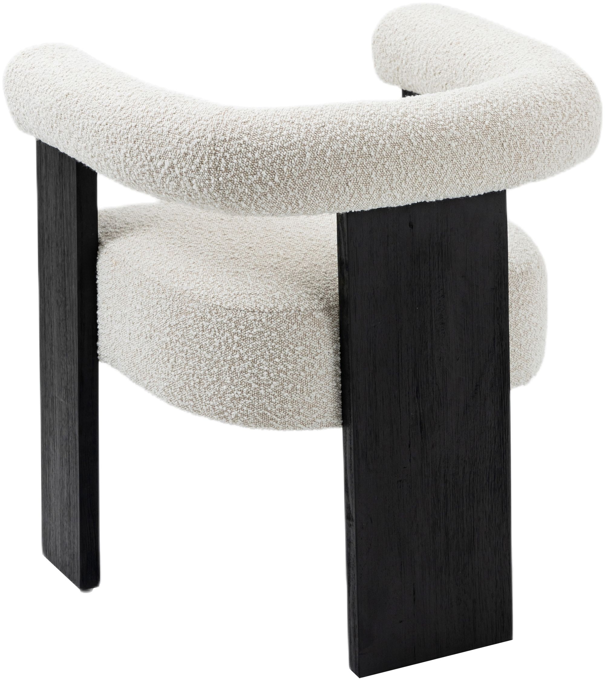 Barrel Boucle Fabric Dining Chair with Solid Wood Black Frame