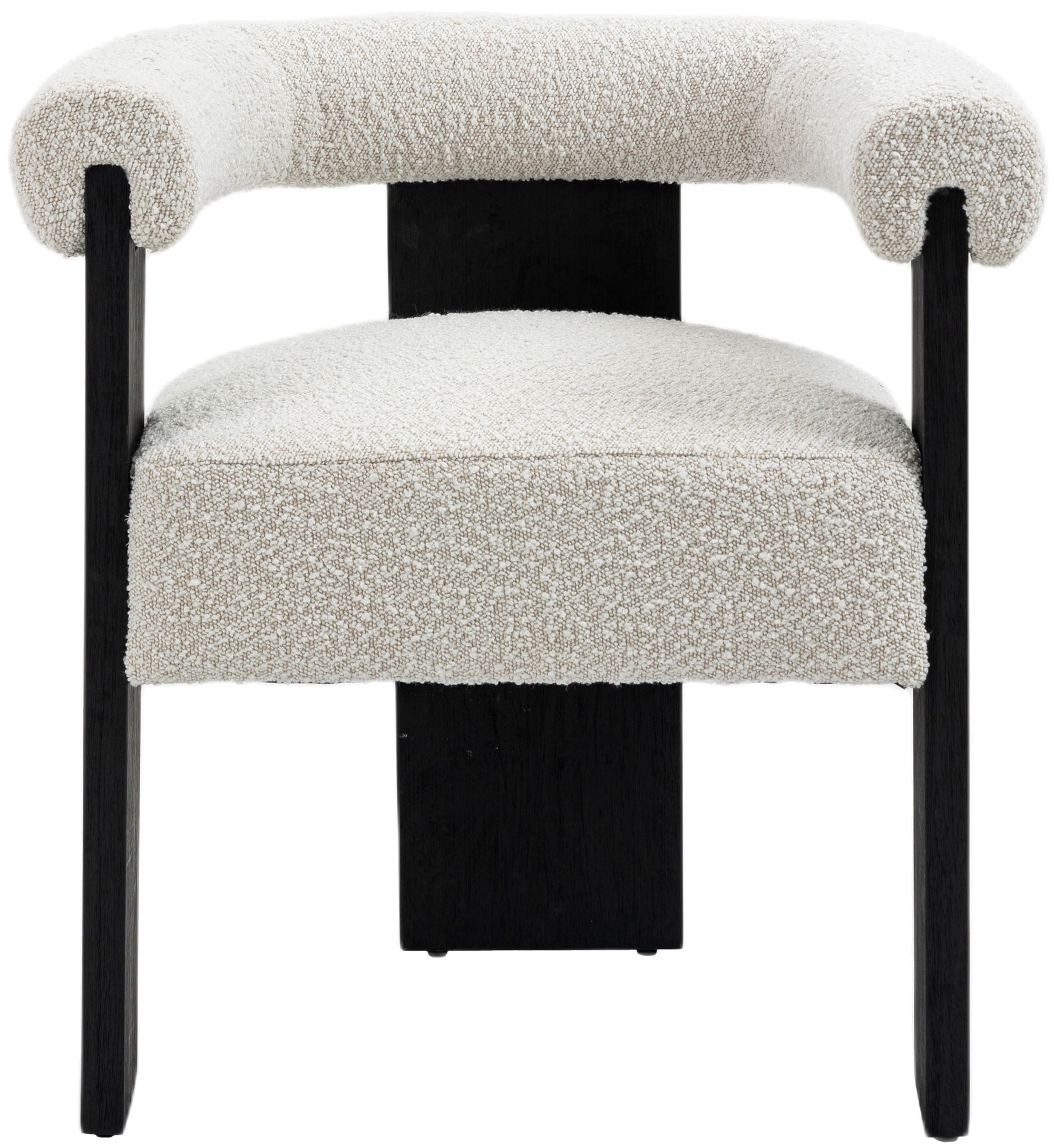 Barrel Boucle Fabric Dining Chair with Solid Wood Black Frame