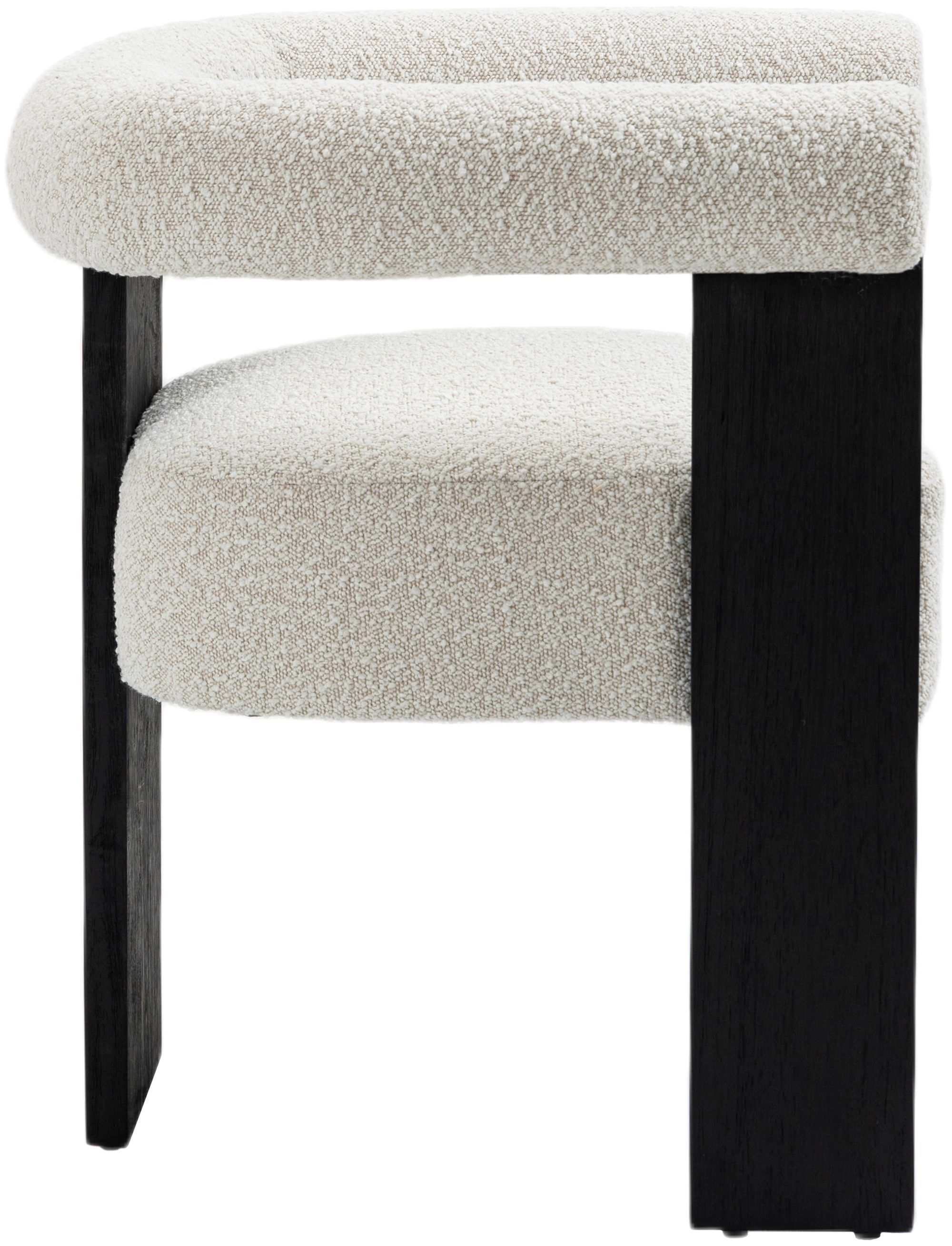 Barrel Boucle Fabric Dining Chair with Solid Wood Black Frame