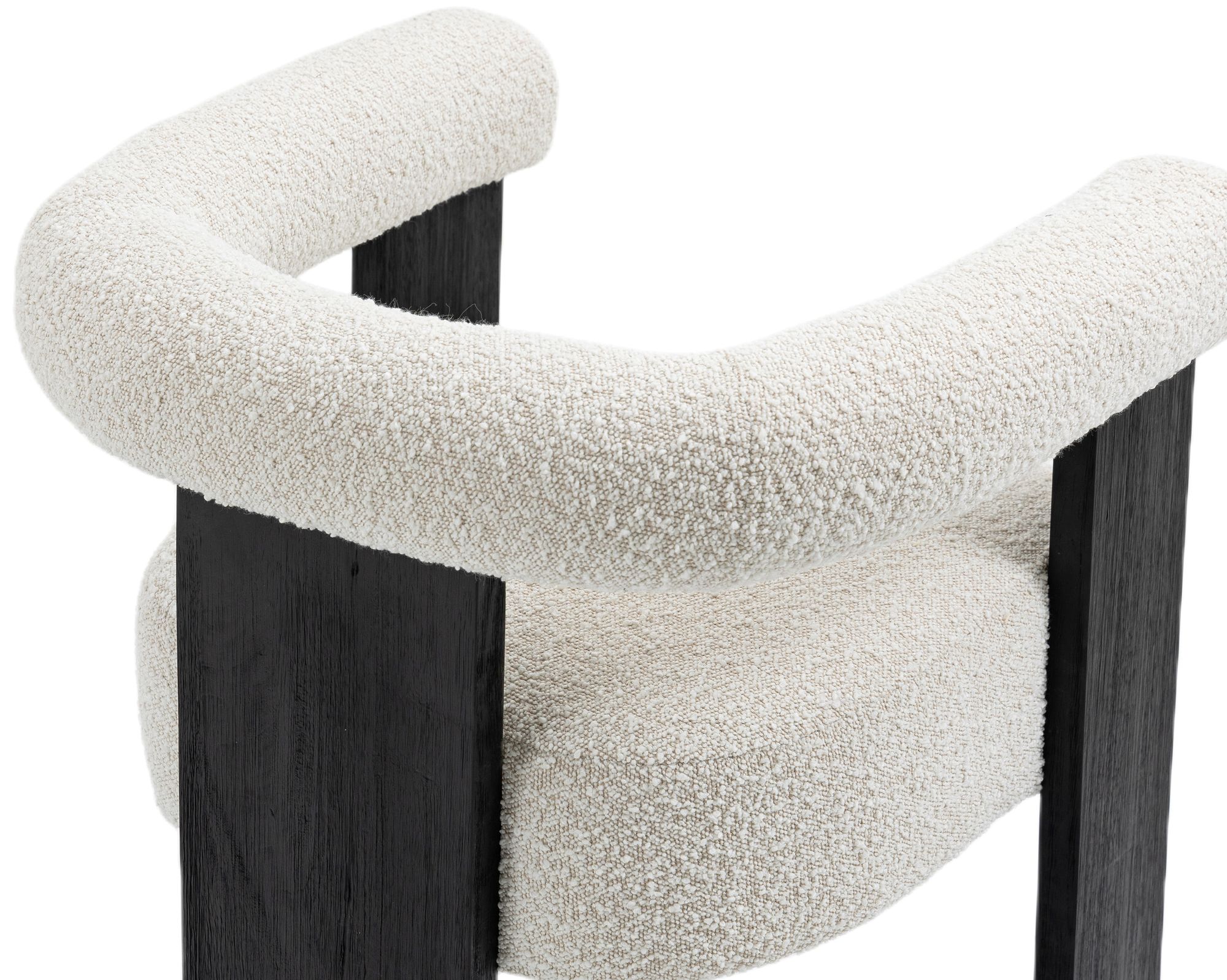 Barrel Boucle Fabric Dining Chair with Solid Wood Black Frame