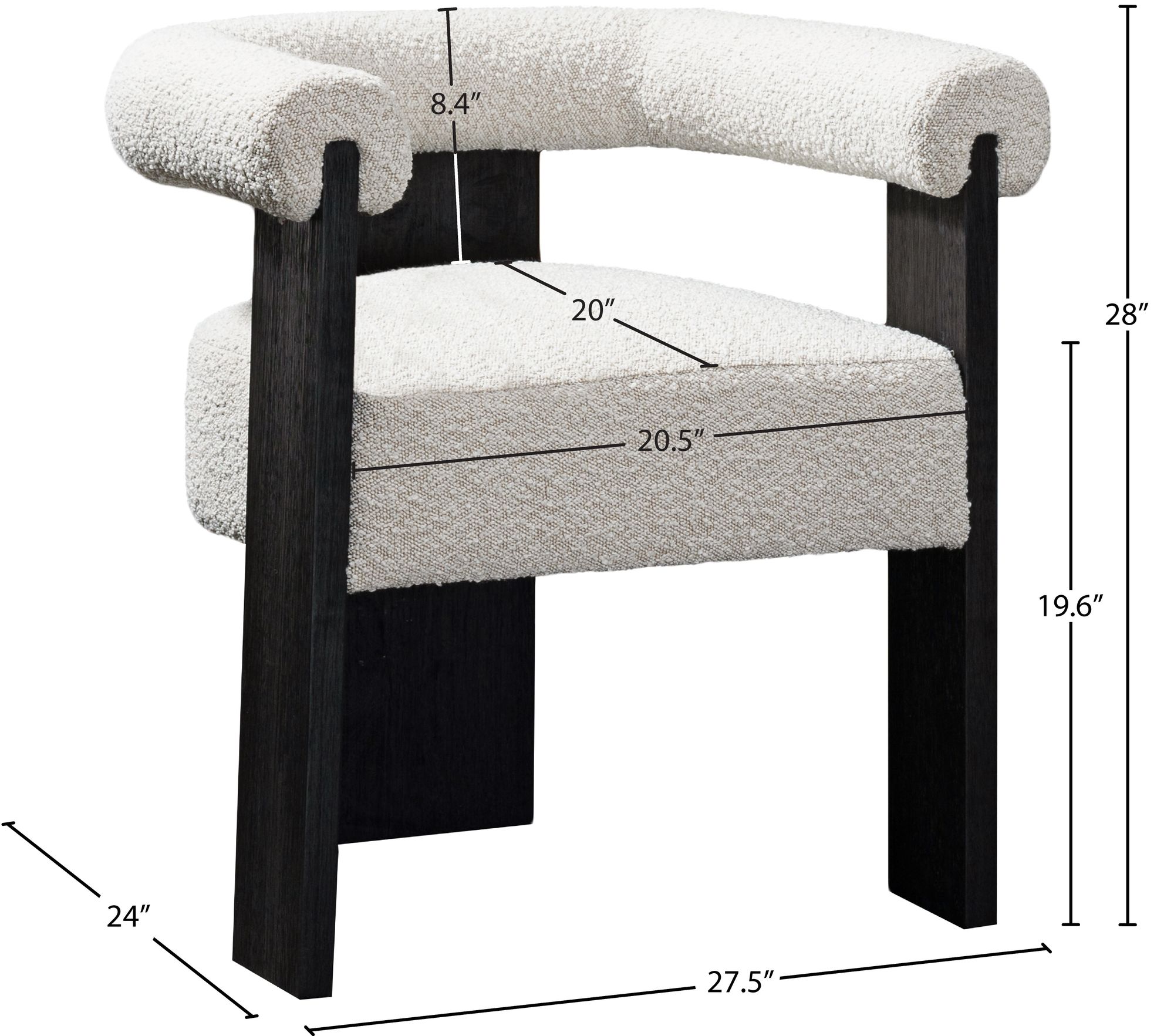 Barrel Boucle Fabric Dining Chair with Solid Wood Black Frame
