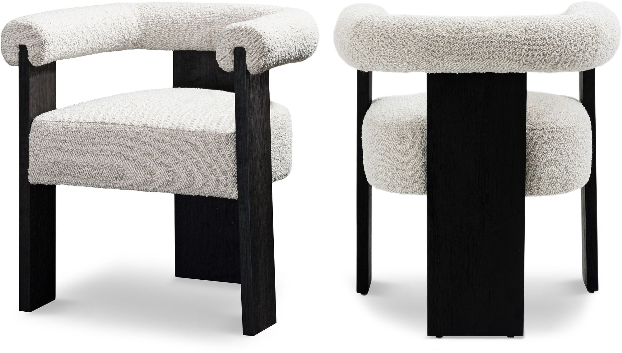 Barrel Boucle Fabric Dining Chair with Solid Wood Black Frame