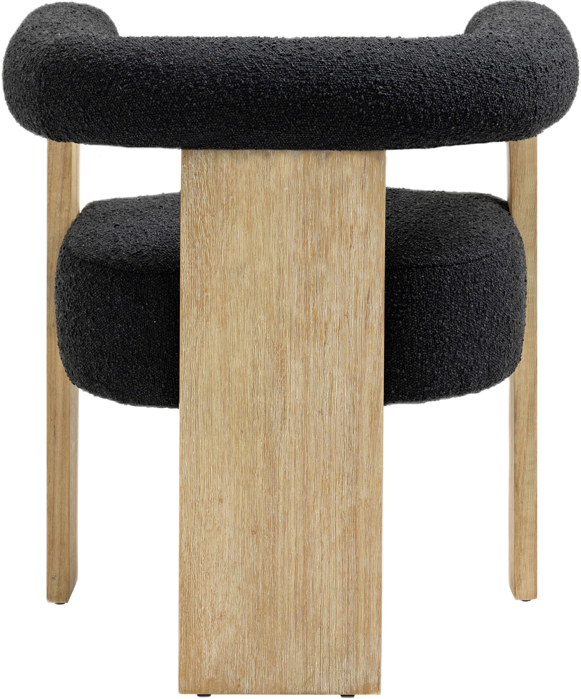 Barrel Boucle Fabric Dining Chair with Solid Wood Black Frame