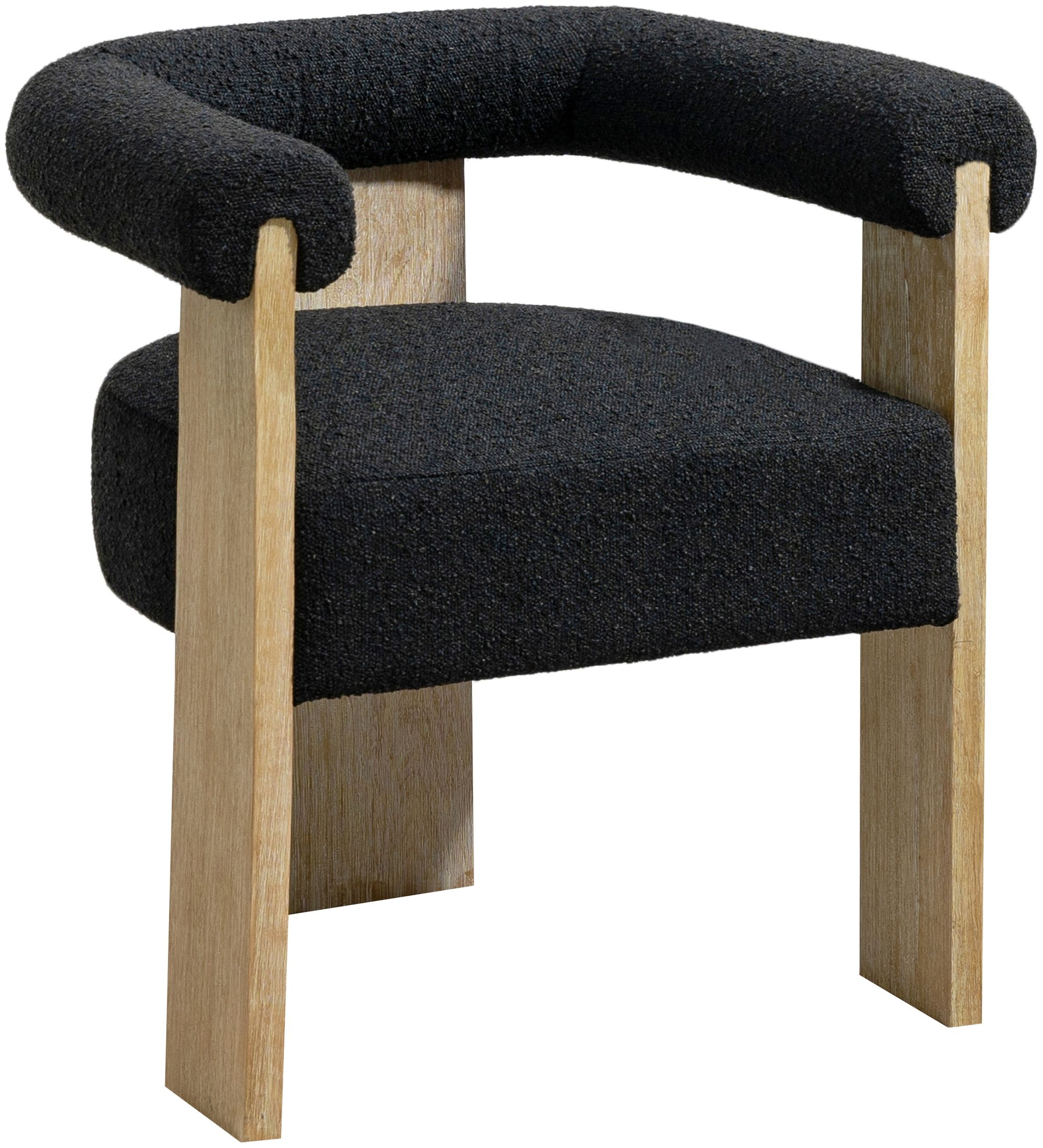 Barrel Boucle Fabric Dining Chair with Solid Wood Black Frame