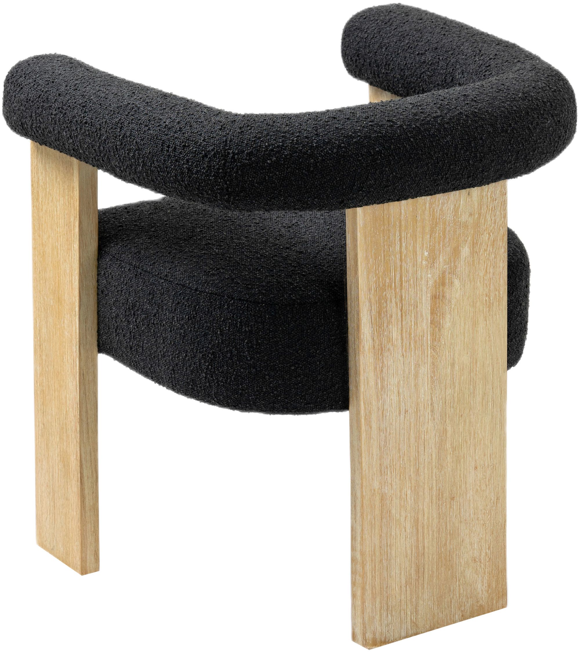 Barrel Boucle Fabric Dining Chair with Solid Wood Natural Frame