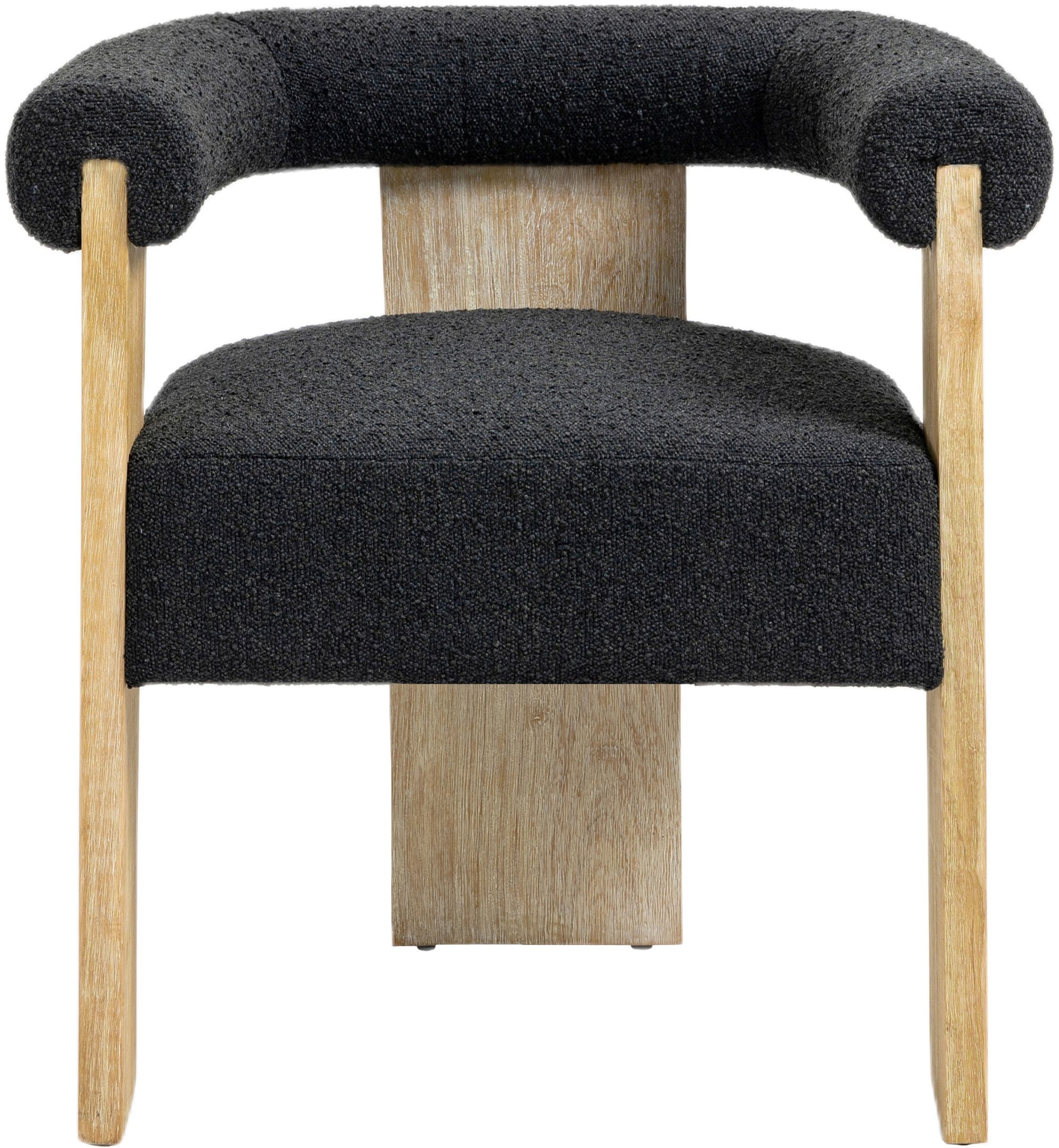Barrel Boucle Fabric Dining Chair with Solid Wood Black Frame