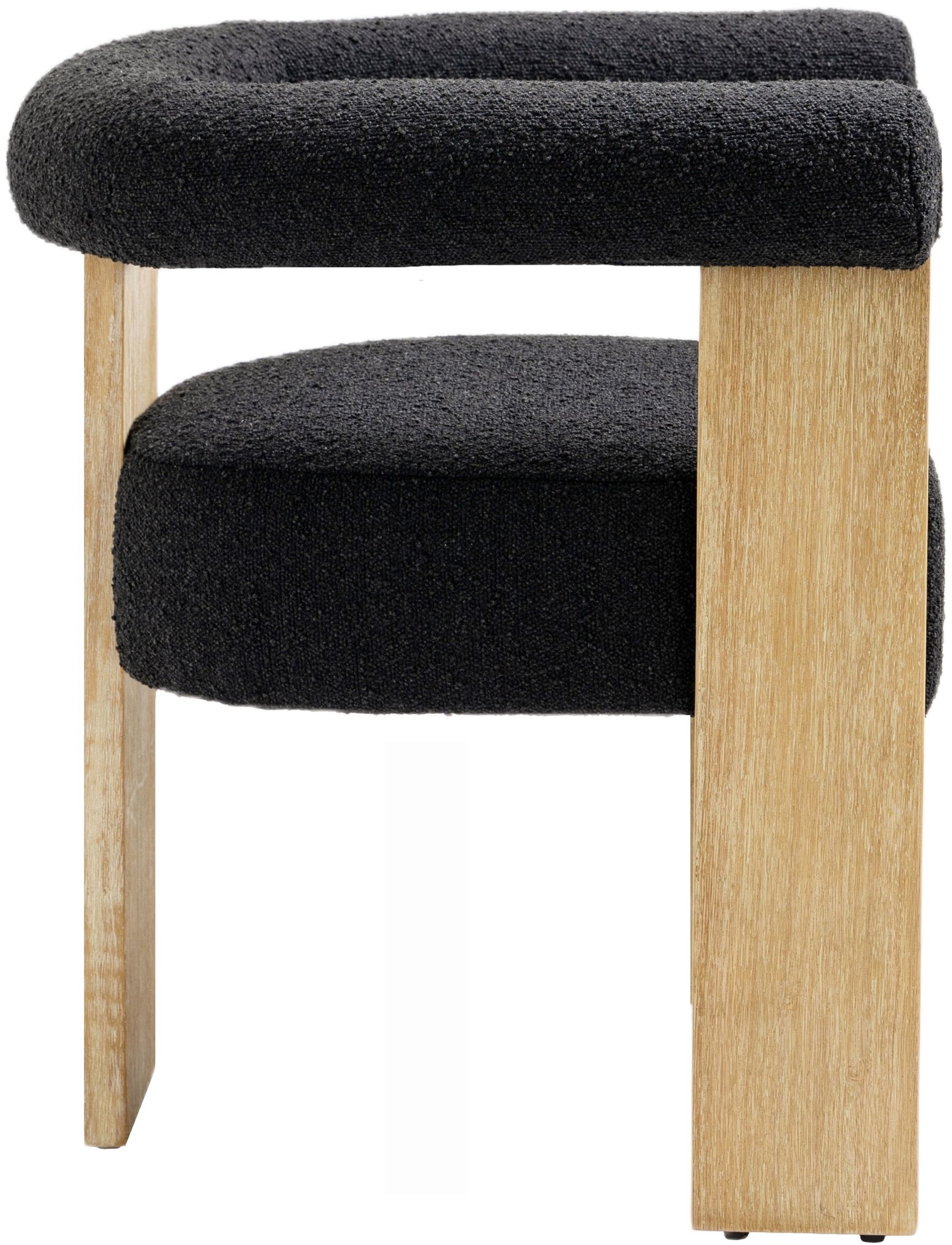 Barrel Boucle Fabric Dining Chair with Solid Wood Natural Frame