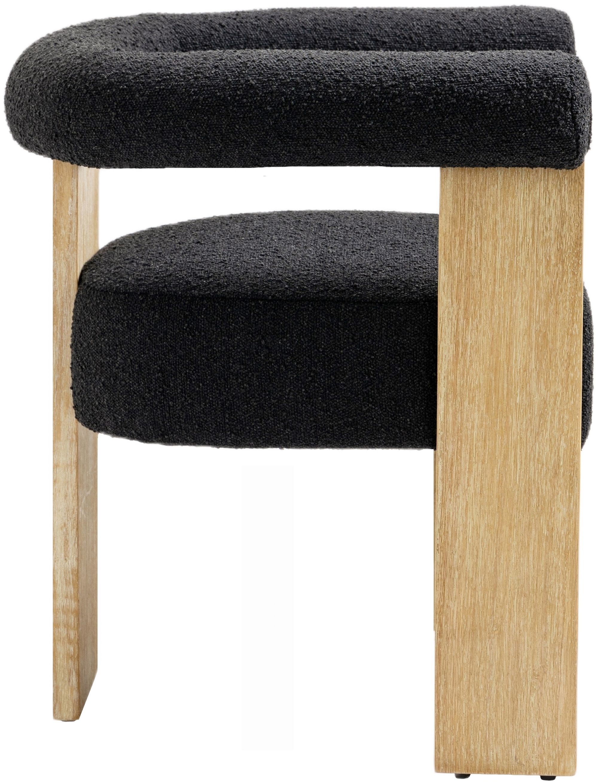 Barrel Boucle Fabric Dining Chair with Solid Wood Black Frame