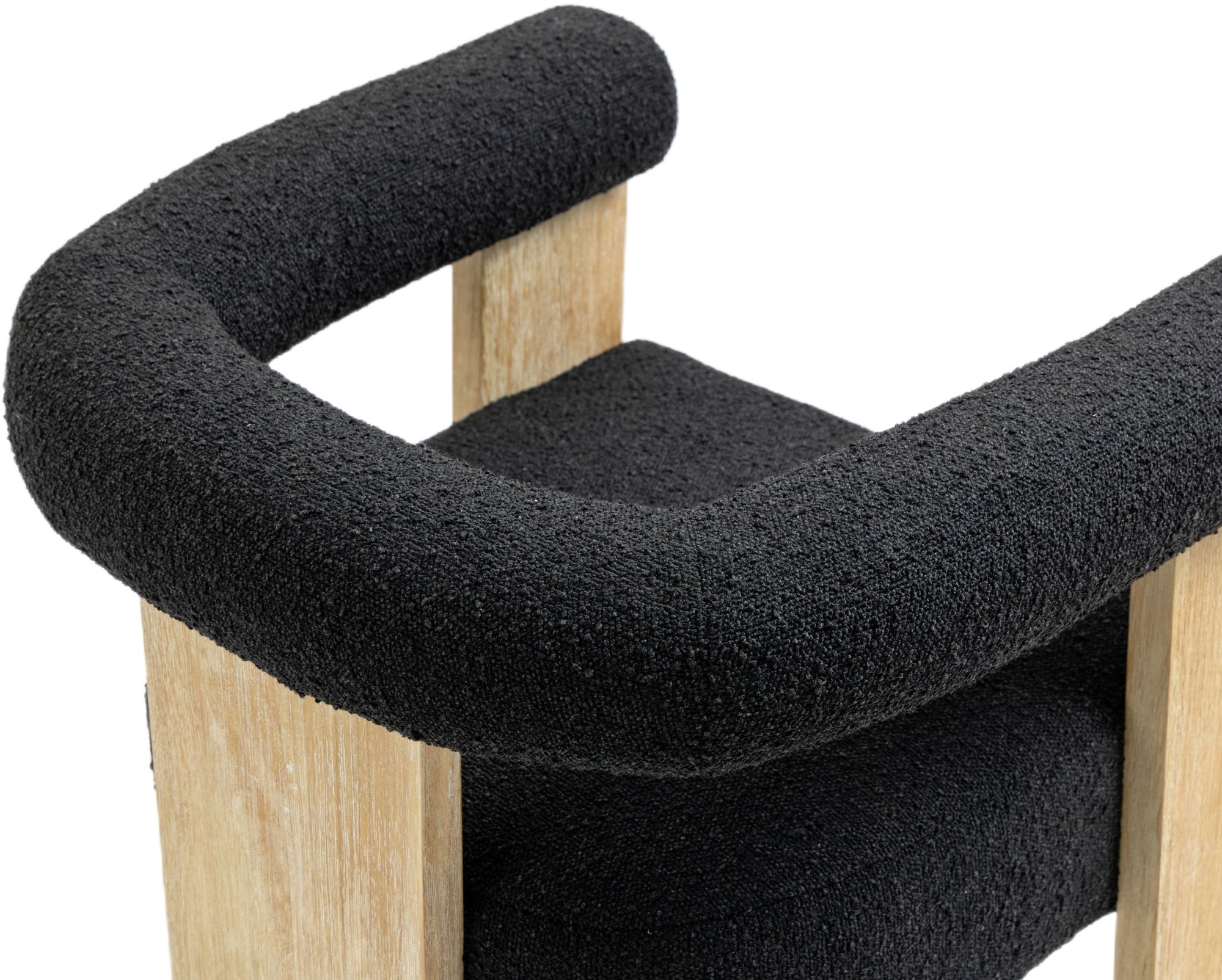 Barrel Boucle Fabric Dining Chair with Solid Wood Black Frame
