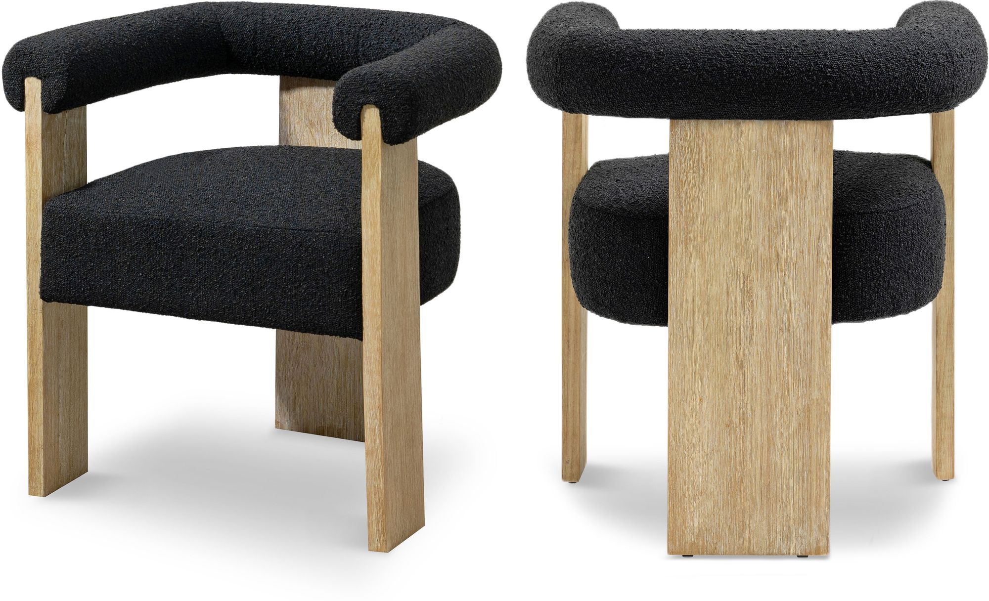 Barrel Boucle Fabric Dining Chair with Solid Wood Natural Frame