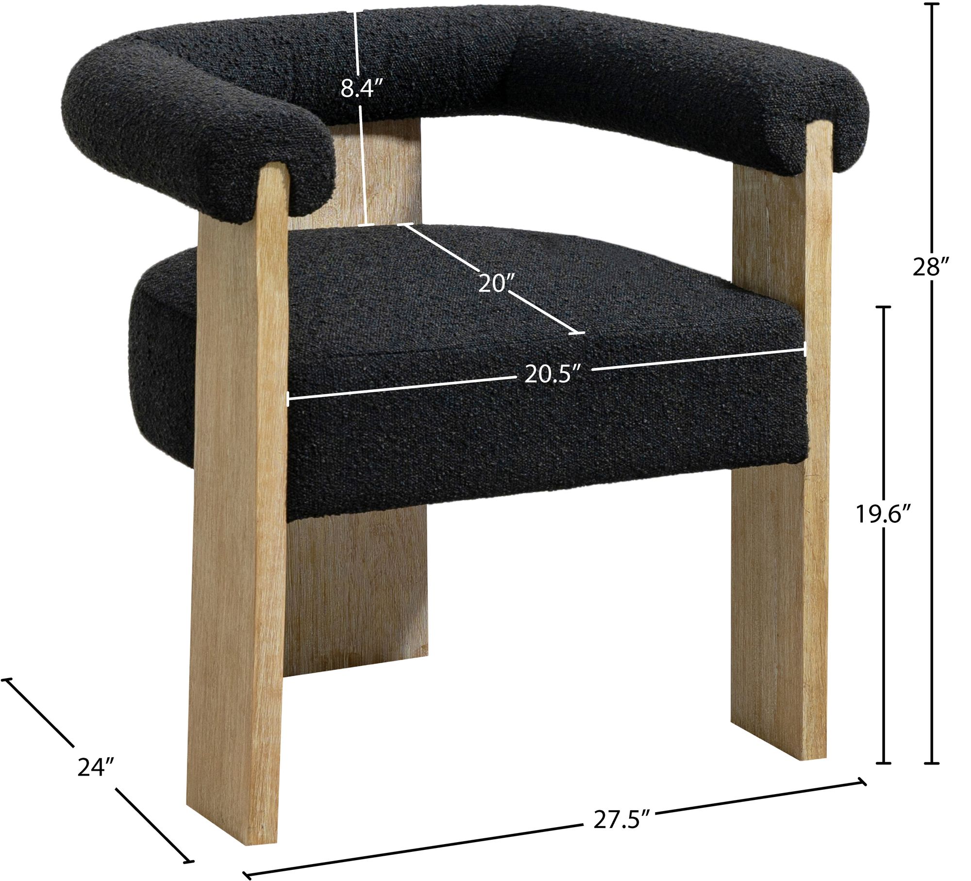 Barrel Boucle Fabric Dining Chair with Solid Wood Natural Frame