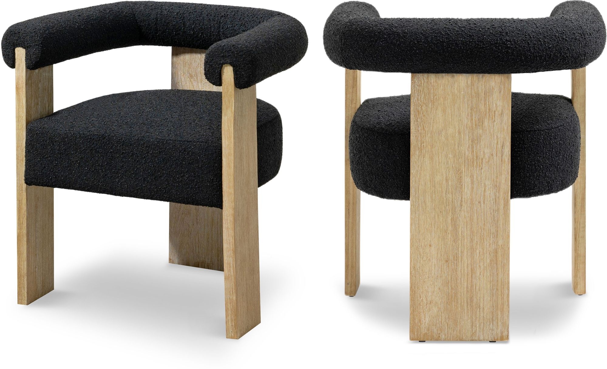 Barrel Boucle Fabric Dining Chair with Solid Wood Black Frame