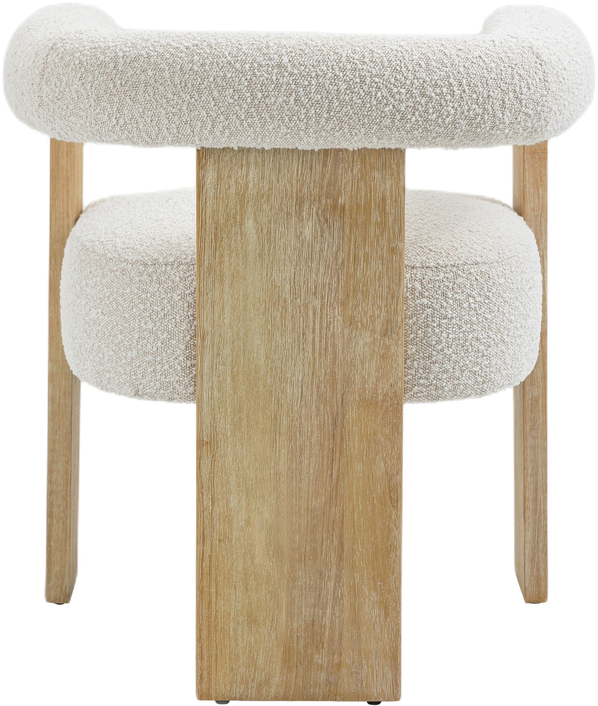 Barrel Boucle Fabric Dining Chair with Solid Wood Natural Frame