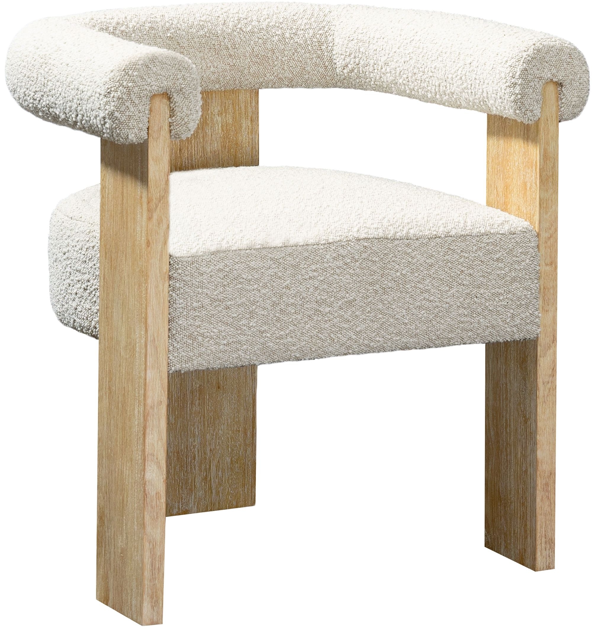 Barrel Boucle Fabric Dining Chair with Solid Wood Black Frame
