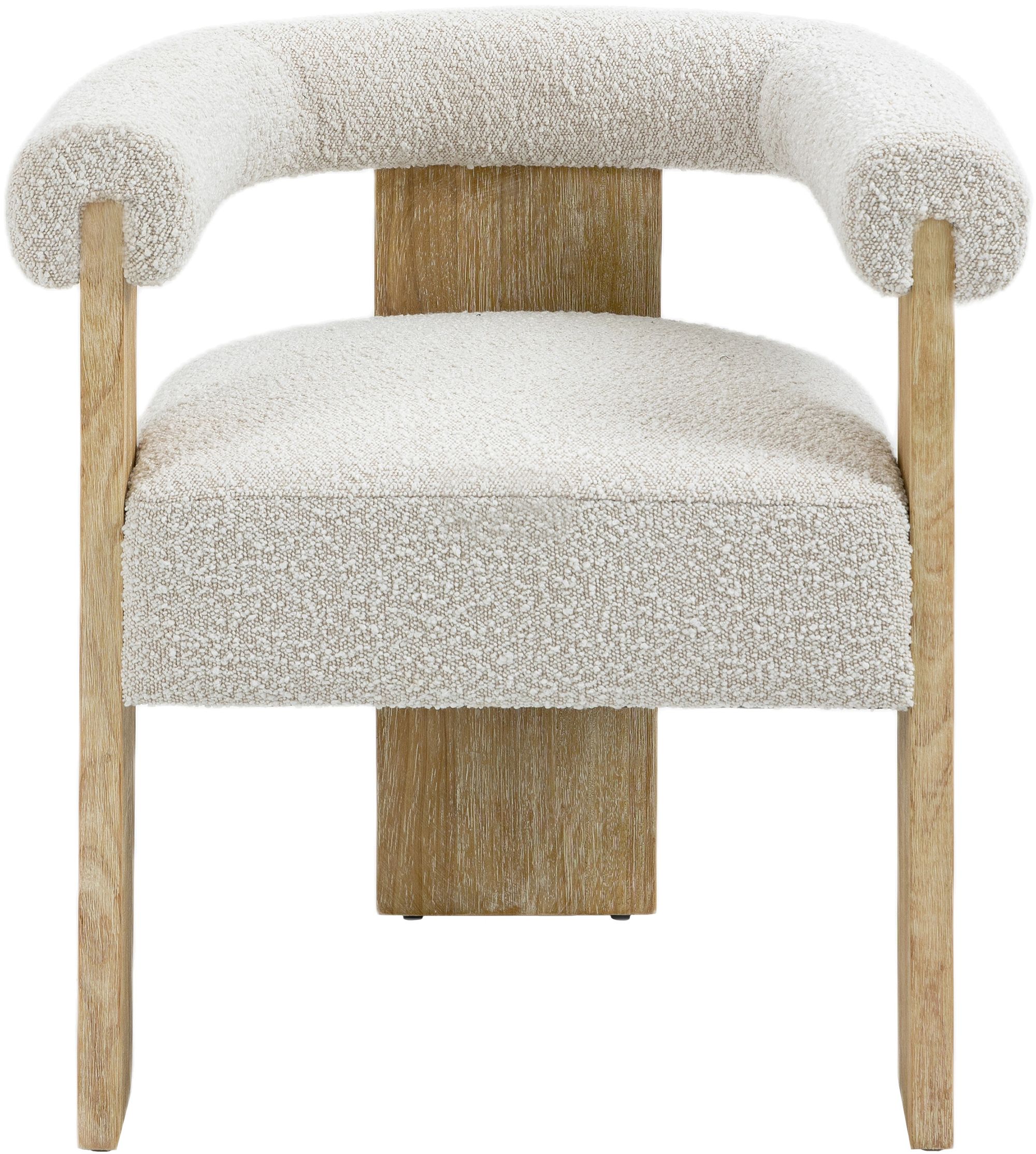Barrel Boucle Fabric Dining Chair with Solid Wood Natural Frame