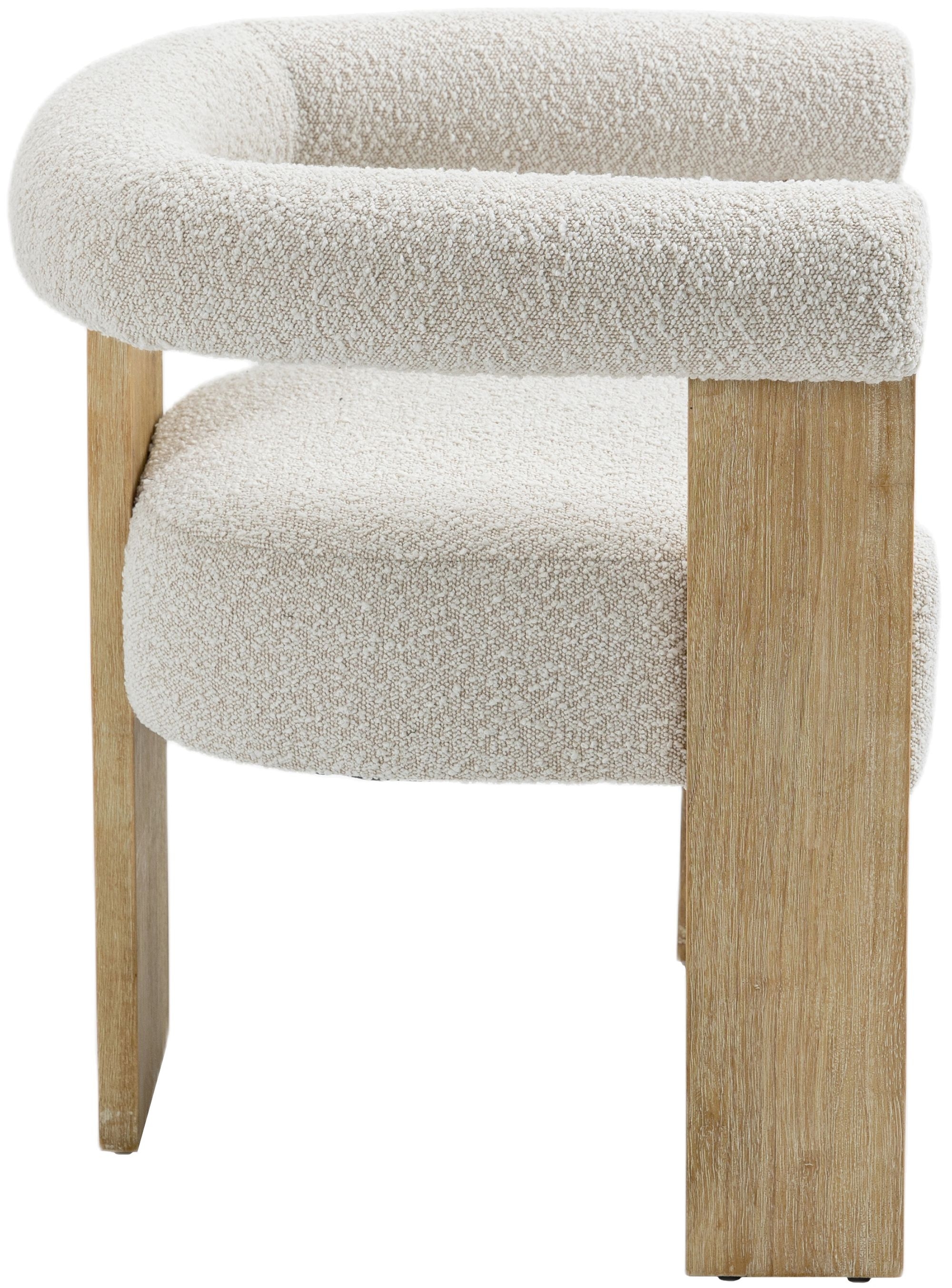 Barrel Boucle Fabric Dining Chair with Solid Wood Black Frame