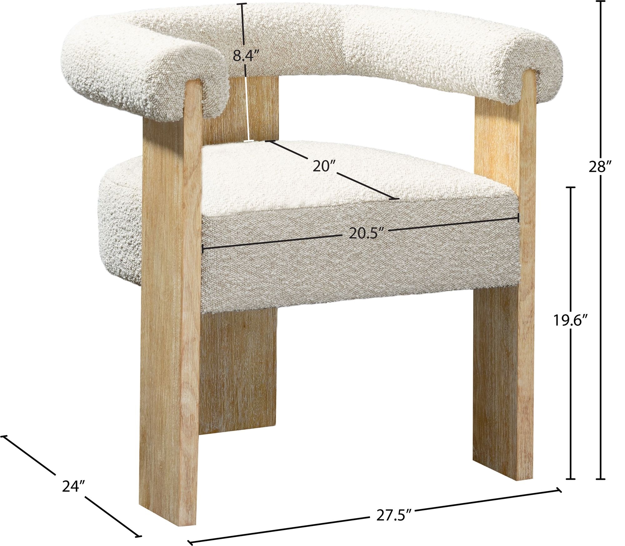 Barrel Boucle Fabric Dining Chair with Solid Wood Black Frame