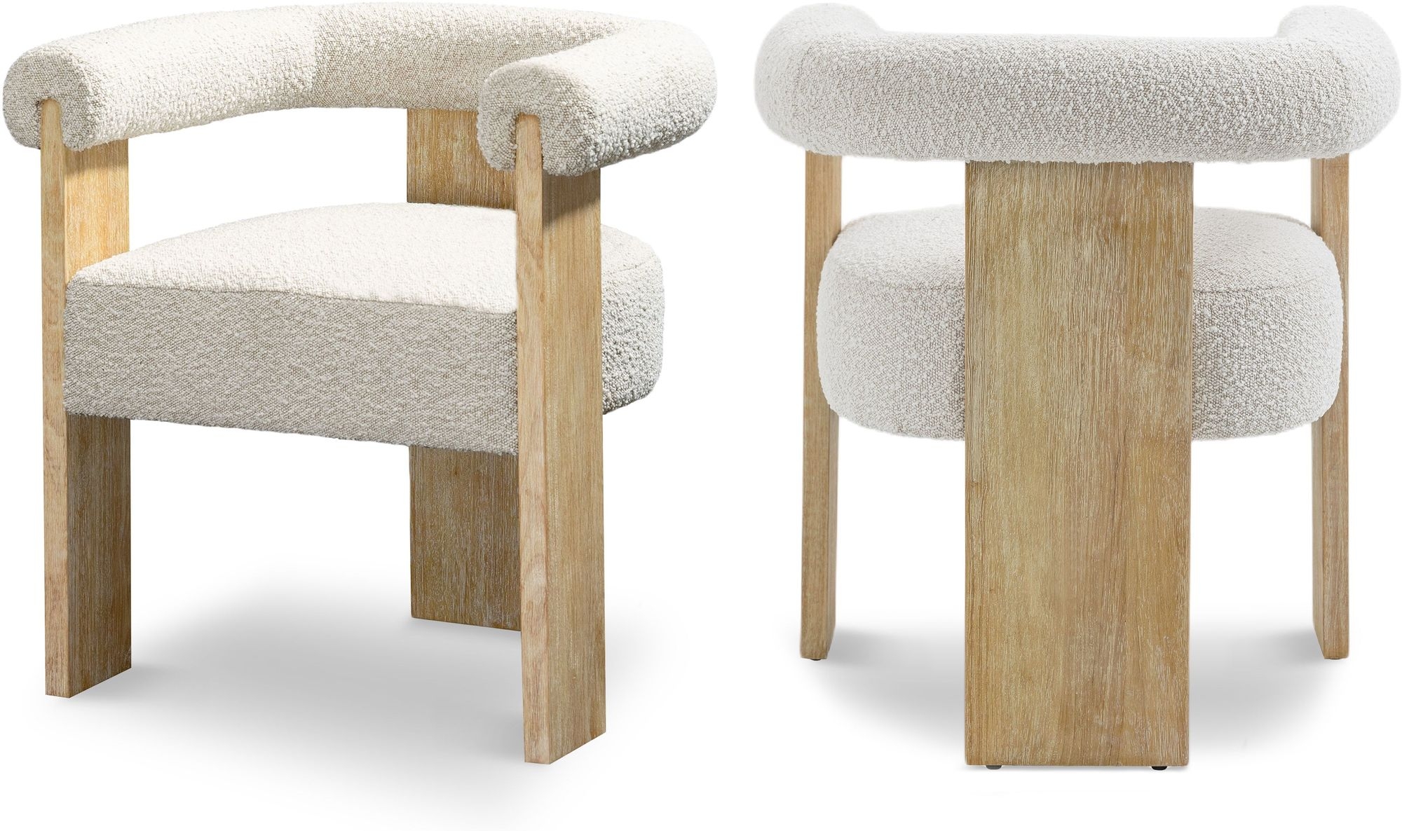 Barrel Boucle Fabric Dining Chair with Solid Wood Black Frame